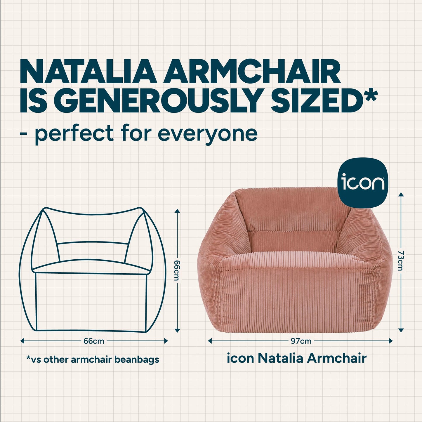 icon Natalia Cord Bean Bag Chair & Footstool with Filling Included, Pink