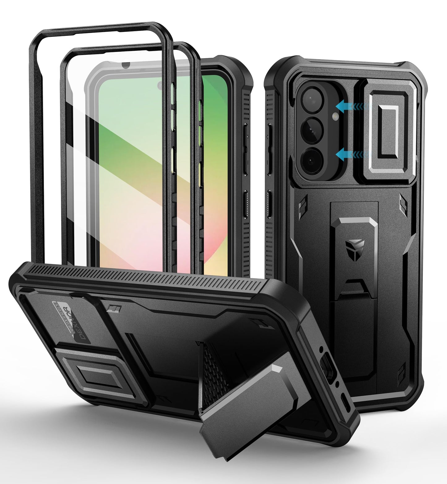 Dexnor for Samsung Galaxy A56 5g Case with Upgraded Slide Camera Cover & Built-in Screen Protector & Kickstand, Heavy-Duty Shockproof Rugged Case