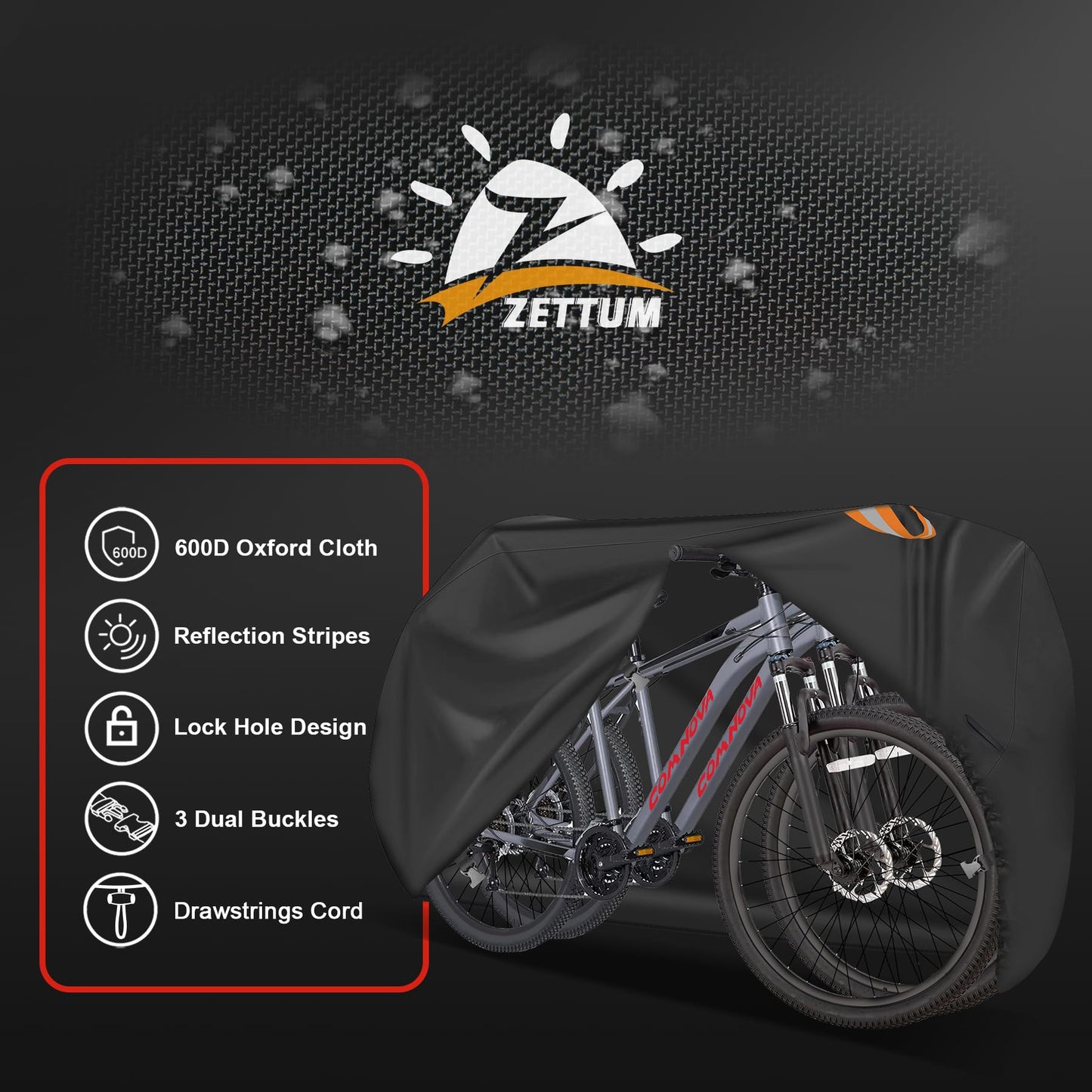 Zettum Bike Cover for 2 Bikes - Stationary Bike Covers for Outside Storage Waterproof Outdoor & Heavy Duty, 600D PU Coating Bicycle Covers for 2 Bikes