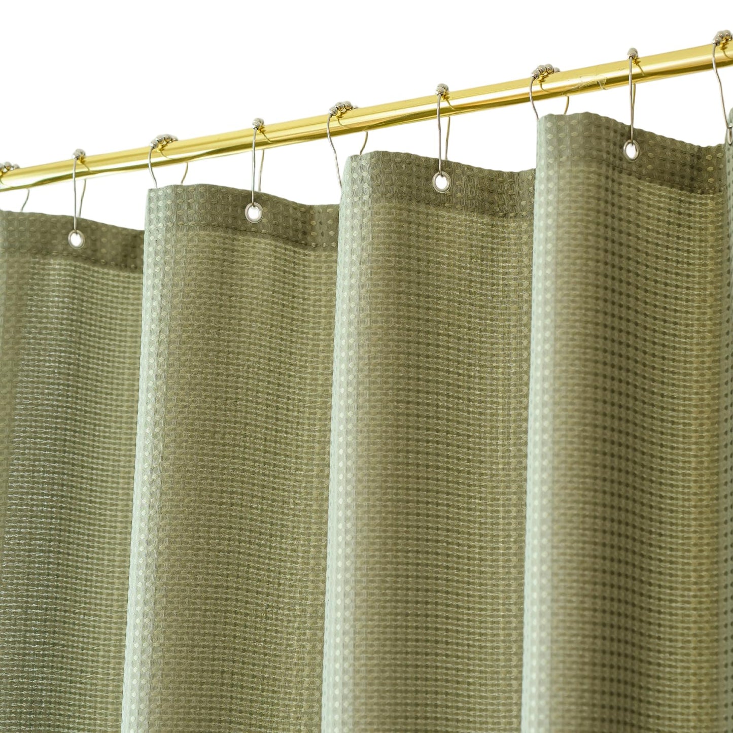 Yofori Sage Green Shower Curtain Waffle Fabric Bathroom Curtains Wet Room Shower Curtains Sets with Hooks Bathtub Bath Decor Accessories, 183x183cm
