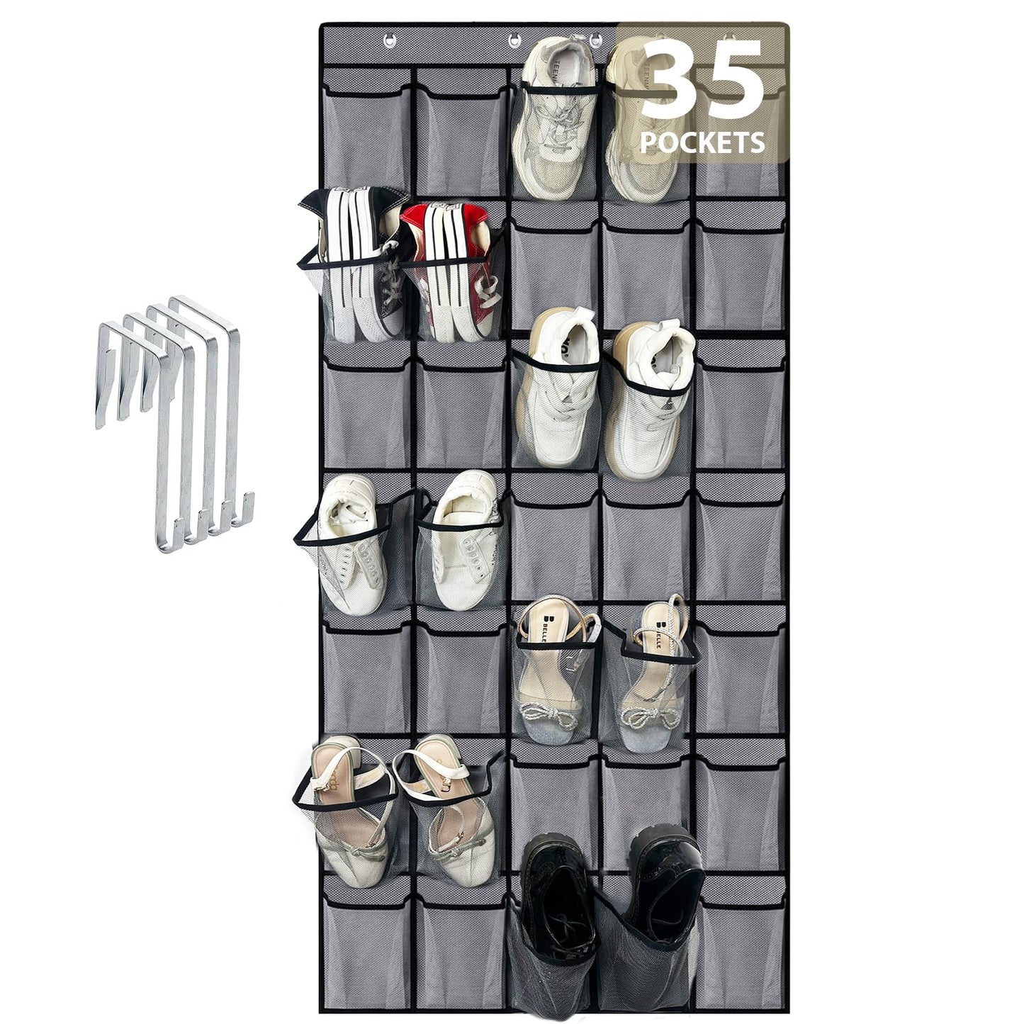 VERONLY 35 Large Pockets Over the Door Shoe Organizer, Extra Sturdy Oxford Fabric Hanging Shoe Rack for Door Closet