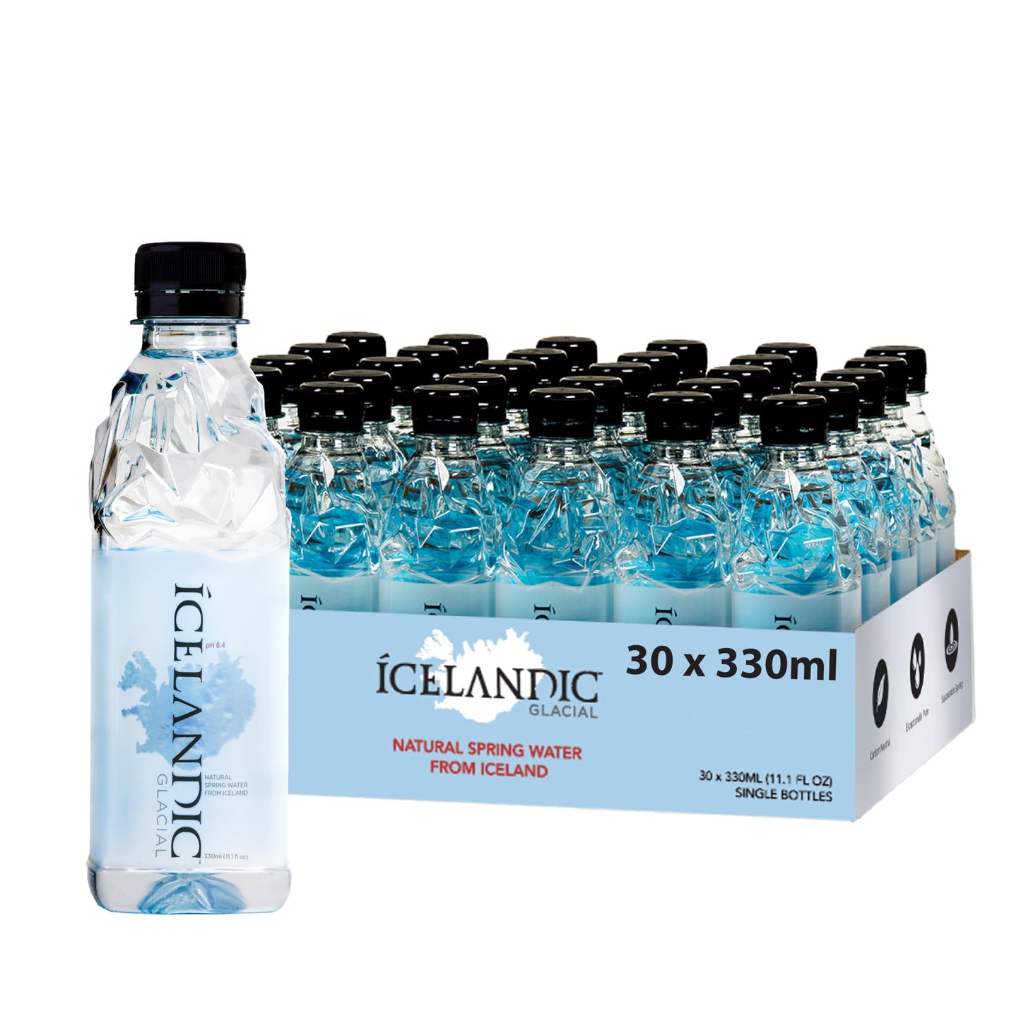 Icelandic Glacial Premium Still Water 330ml Recycled PET Bottles x 30 Per Pack ? Alkaline/Low PH, Recycled Packaging, BPA Free, Carbon Neutral from