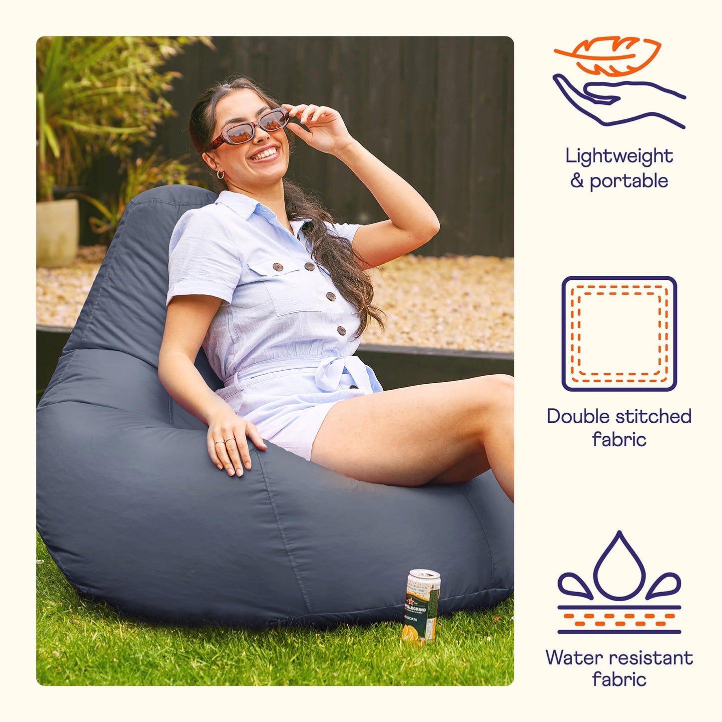Bean Bag Bazaar Recliner Gaming Bean Bag Chair, Charcoal Grey, Indoor Outdoor Water Resistant Fabric, Large Beanbag with Filling Included, Gaming