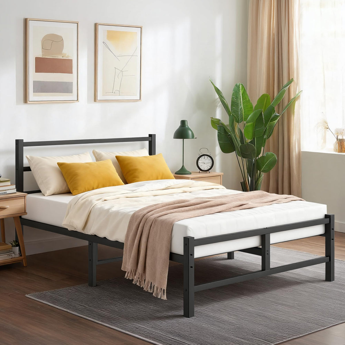 Frost IX Double Bed Frame, 4ft6 All Metal Slats Support Platform Bed Frame with Under-Bed Storage Space, Easy Assembly, Noise Free, No Box Spring