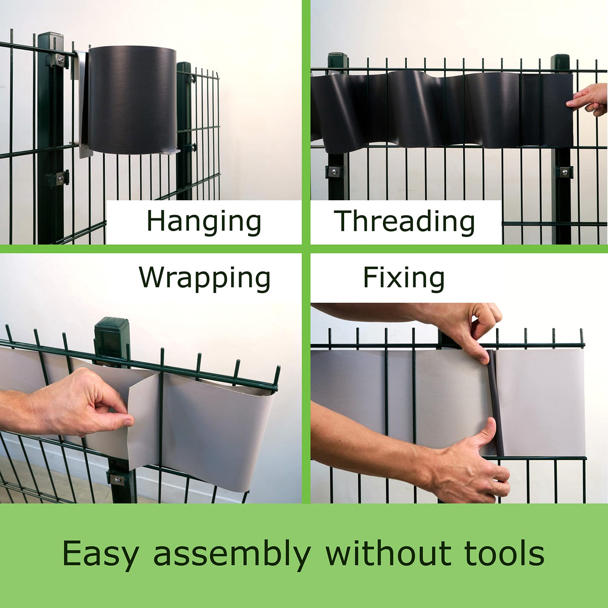 workingHOUSE PVC Privacy Screening for Double Bar Fences - Garden Fence Screen with Clamping Strips - 450g/m, 50m Length x 19cm Height -