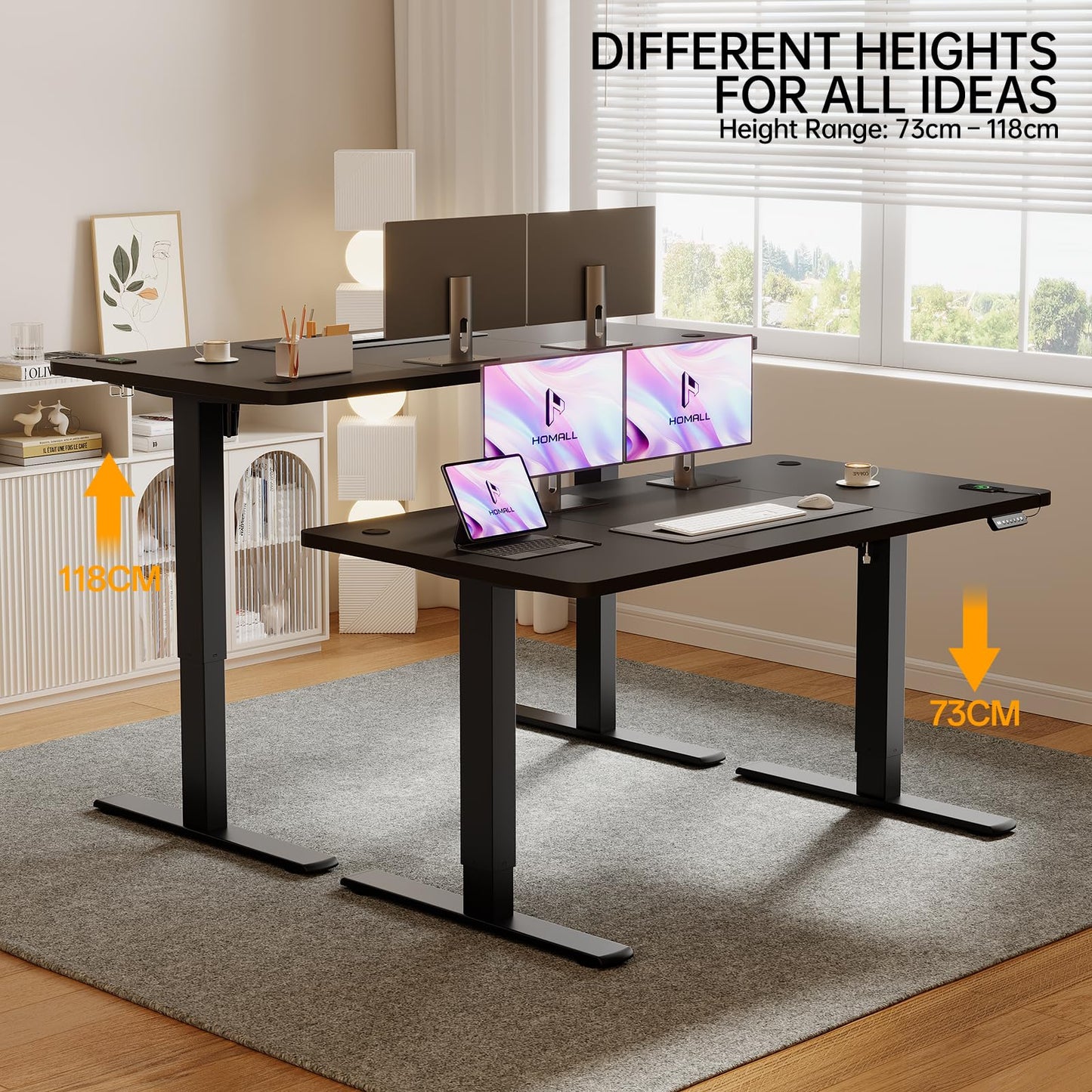 Homall Electric Height Adjustable Desk, Adjustable Height Office Desk with USB Ports, 160x70cm, Home Office with Splice Board, Black