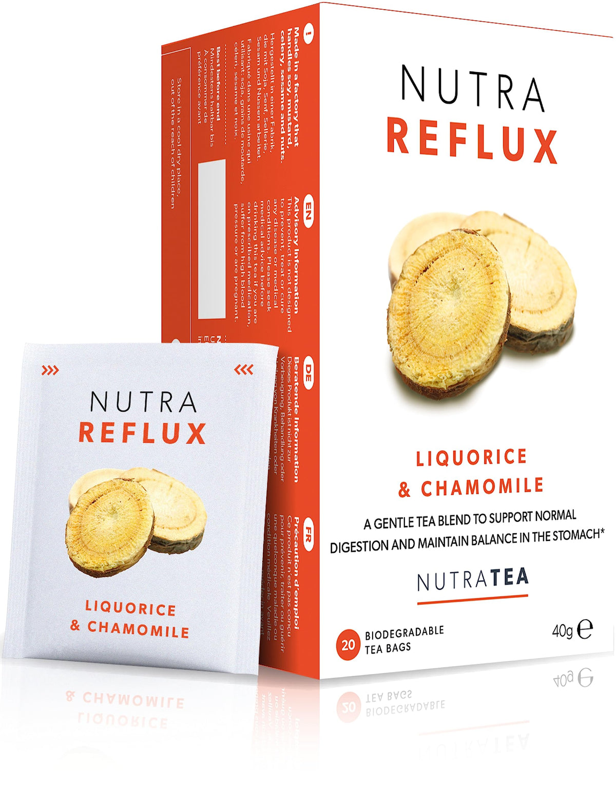 Nutra Tea NUTRAREFLUX - Acid Reflux Tea | Digest Tea - Helps Supports Digestion & Balance In The Stomach. With Slippery Elm, Fennel & Peppermint - 60