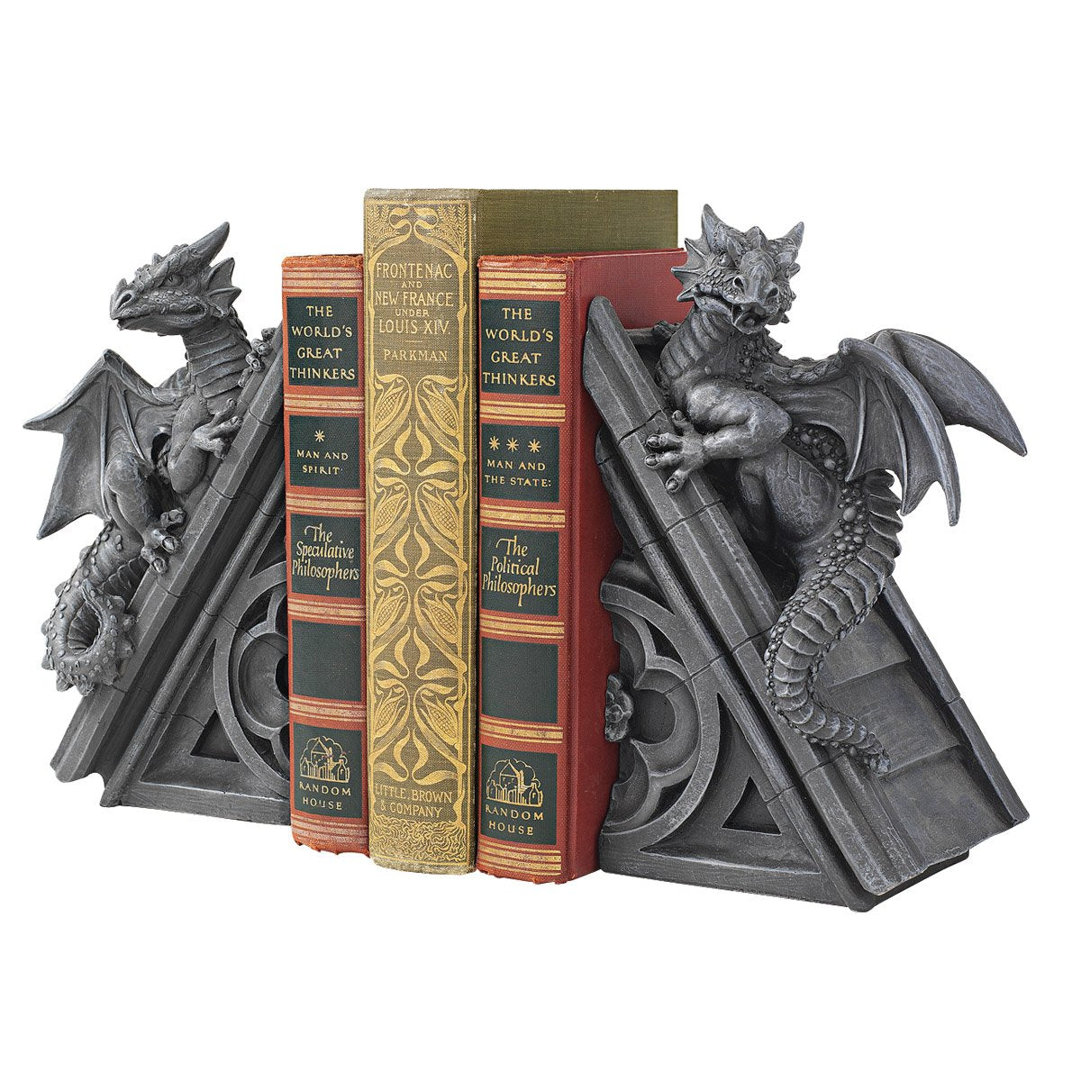 Design Toscano CL55773 Castle Dragon Gothic Decor Decorative Bookend Statues, 20.25 cm, Set of Two , Polyresin, Grey Stone