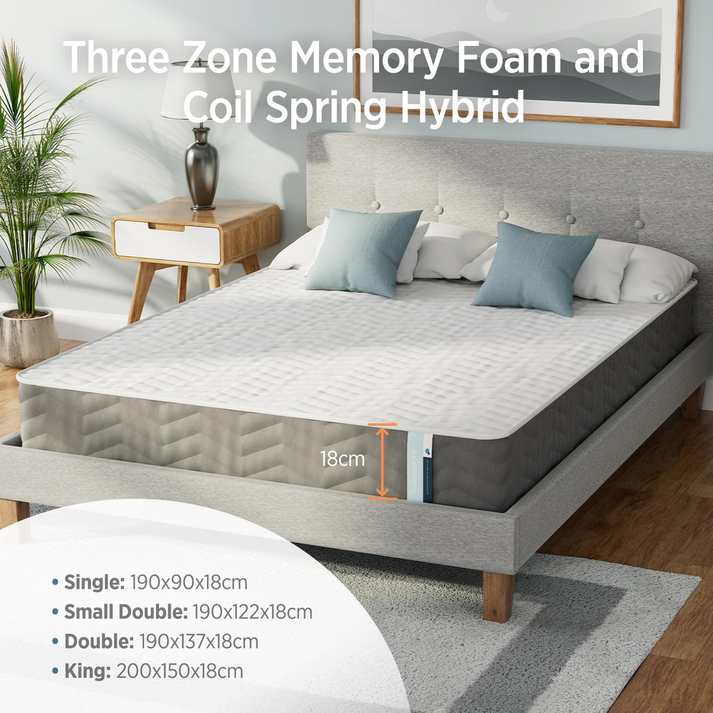 Summerby Sleep Three Zone King Mattress Memory Foam & Coil Spring Hybrid Mattress, (150cm x 200cm), Comfy & Affordable, Orthopaedic for King Bed