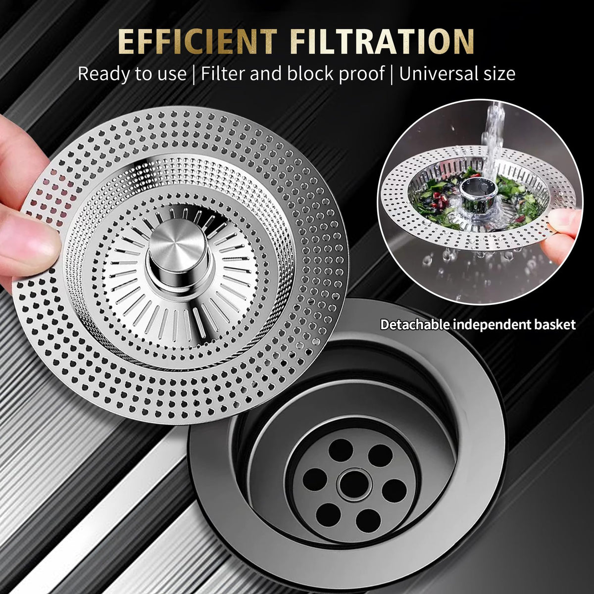 1Pcs Kitchen Sink Plug, Pop Up kitchen sink strainer plug, 3-in-1 Stainless Steel Sink Aid, Universal Sink Drain Stoppers