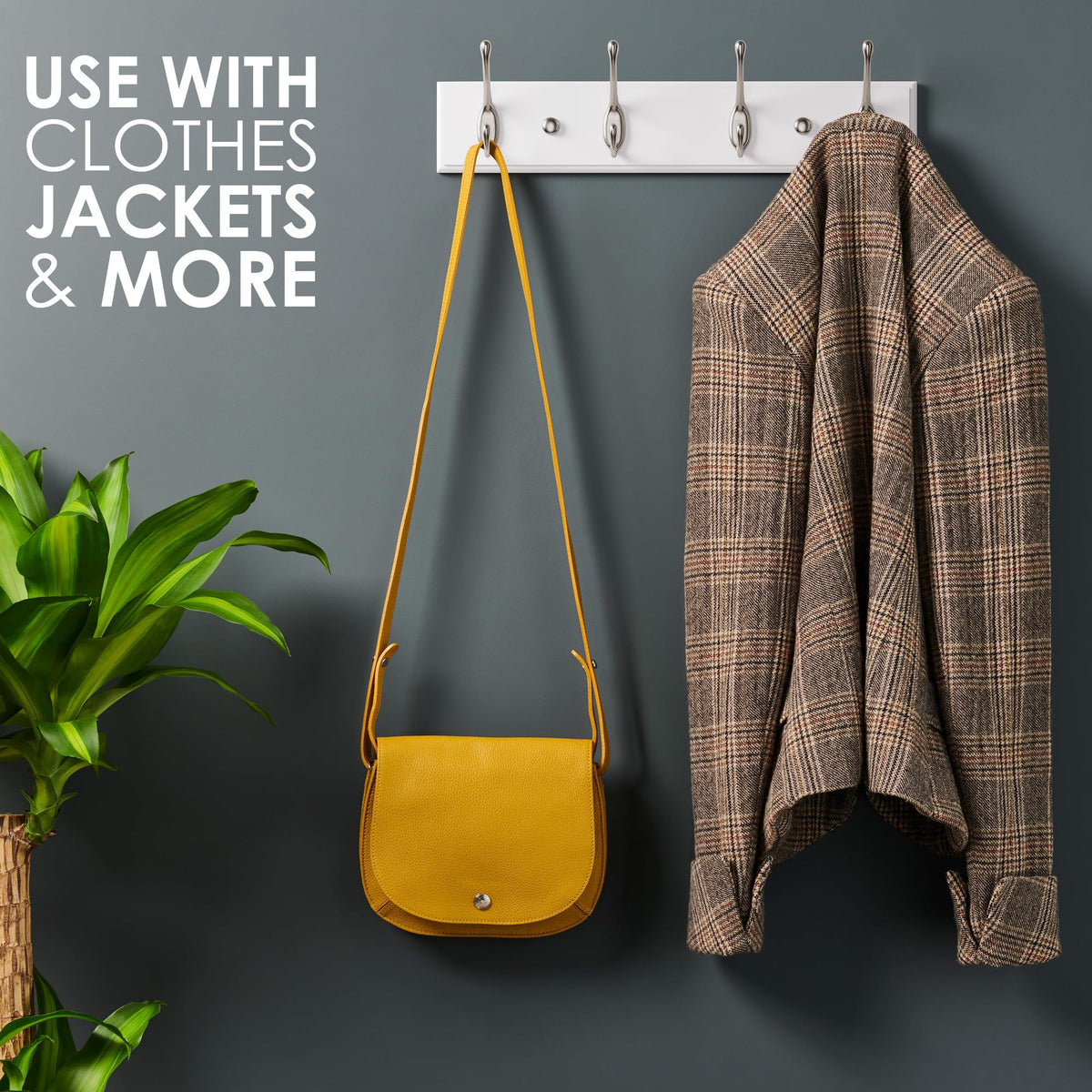 LARHN White Wall-Mounted Coat Rack - 4 Matt-Nickel Coat Hooks, 42cm