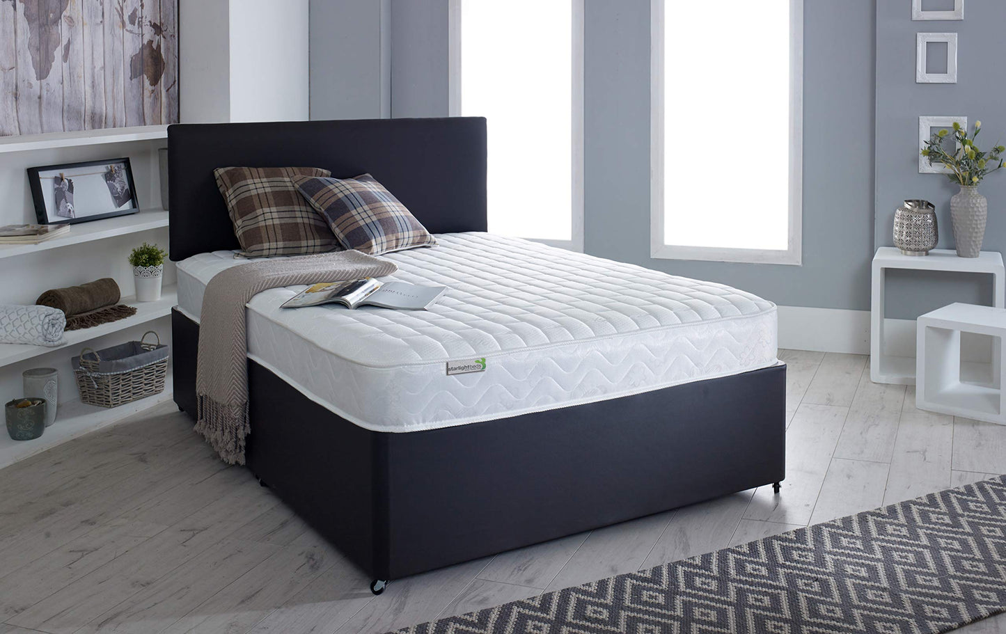 Starlight Beds Brick Design Quilted Sprung Hybrid Mattress with Memory Foam Layer. Soft Firmness, White, 18cm Deep. Single Mattress (3ft x 6ft3)