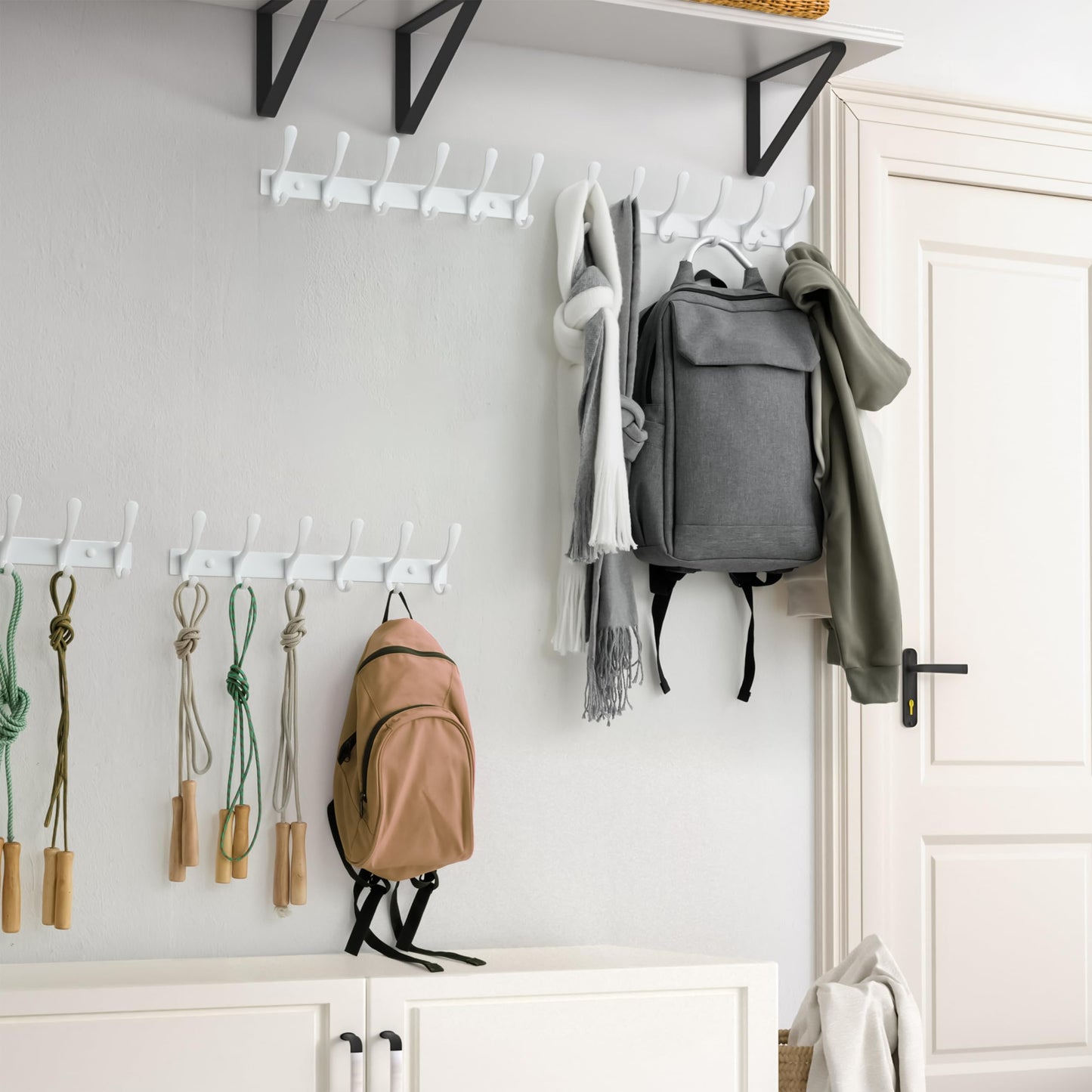 SKOLOO Coat Rack Wall Mounted - 6 Hooks, Pack of 2, Heavy Duty, Stainless Steel, Metal Wall Coat Hanger, Sturdy Wall Hooks for Hanging Coat, Jacket
