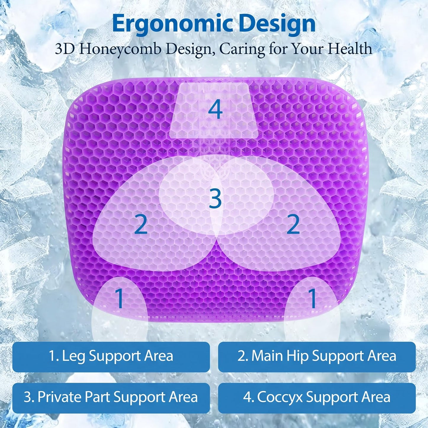 Gel Seat Cushion - Soft Sitter Honeycomb Cushion with Non-Slip Cover Large Gel Cushion with Relieving Back Coccyx Pain Pressure Cool Seat Pads for
