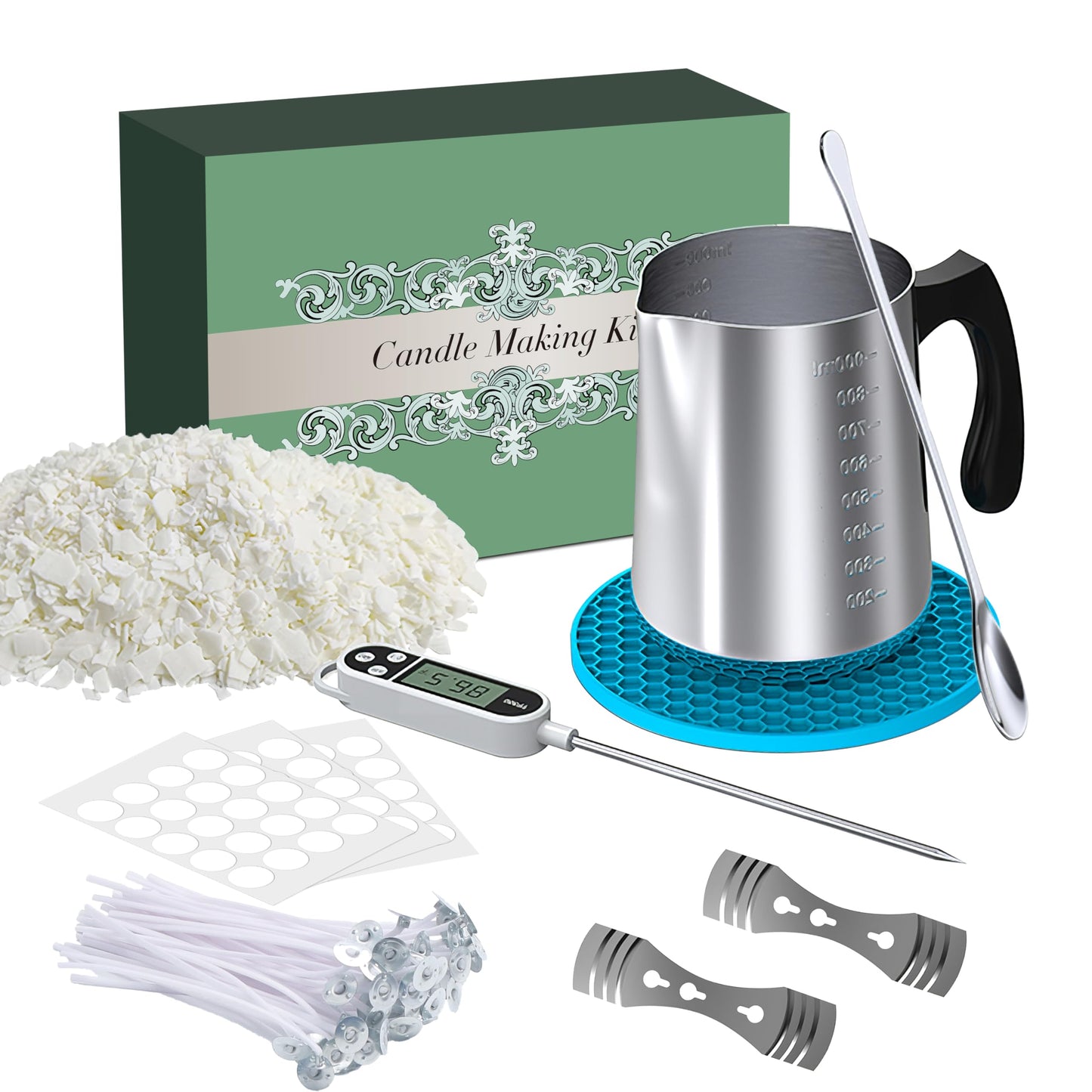 Candle Making Kit Supplies for Adults, Soy Candle Making Kits for Beginners,DIY Candle Kit with Natural Soy Wax, 900ml Candle Make Pouring Pot, Wicks