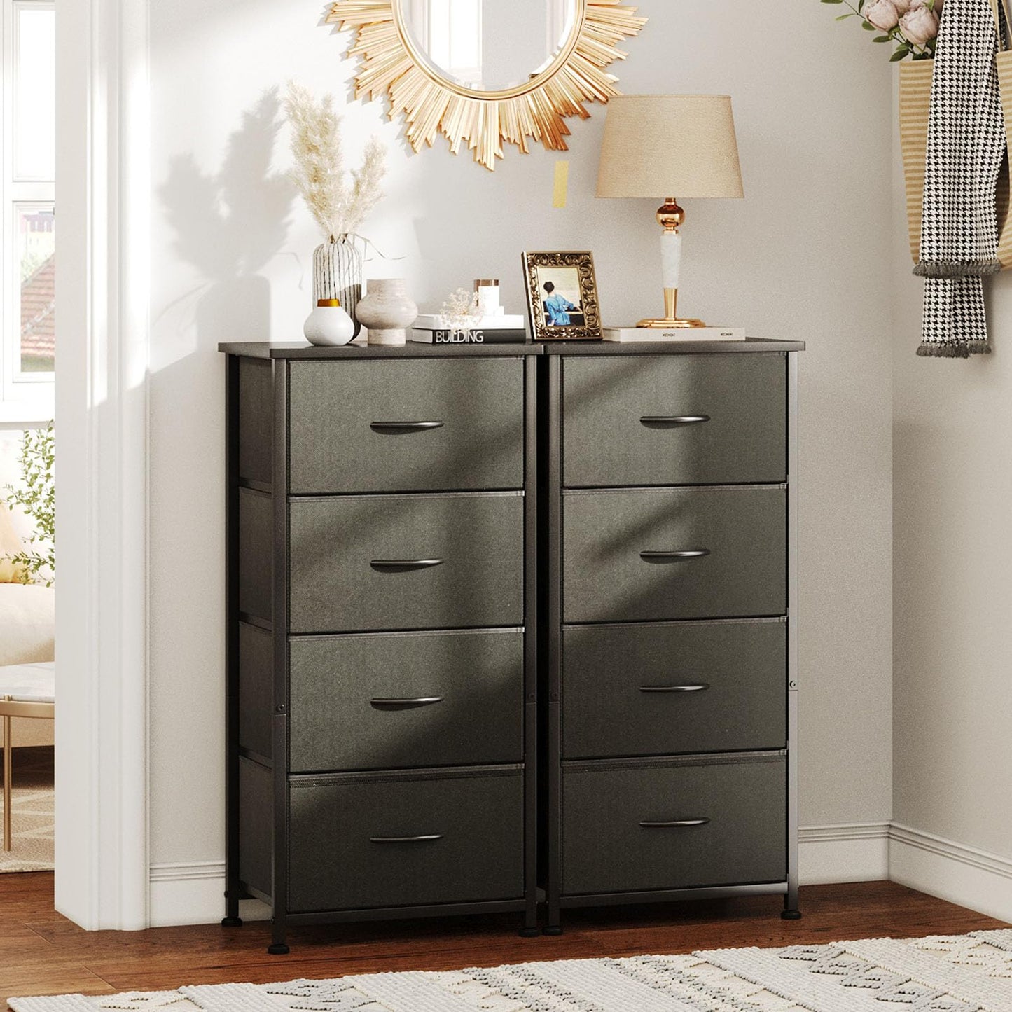 CAIYUN Chest of Drawers Bedroom, 4 Drawers Tall Dresser, Dresser for Bedroom Entryway Hallway Wardrobe, Closet Storage Drawer, Black