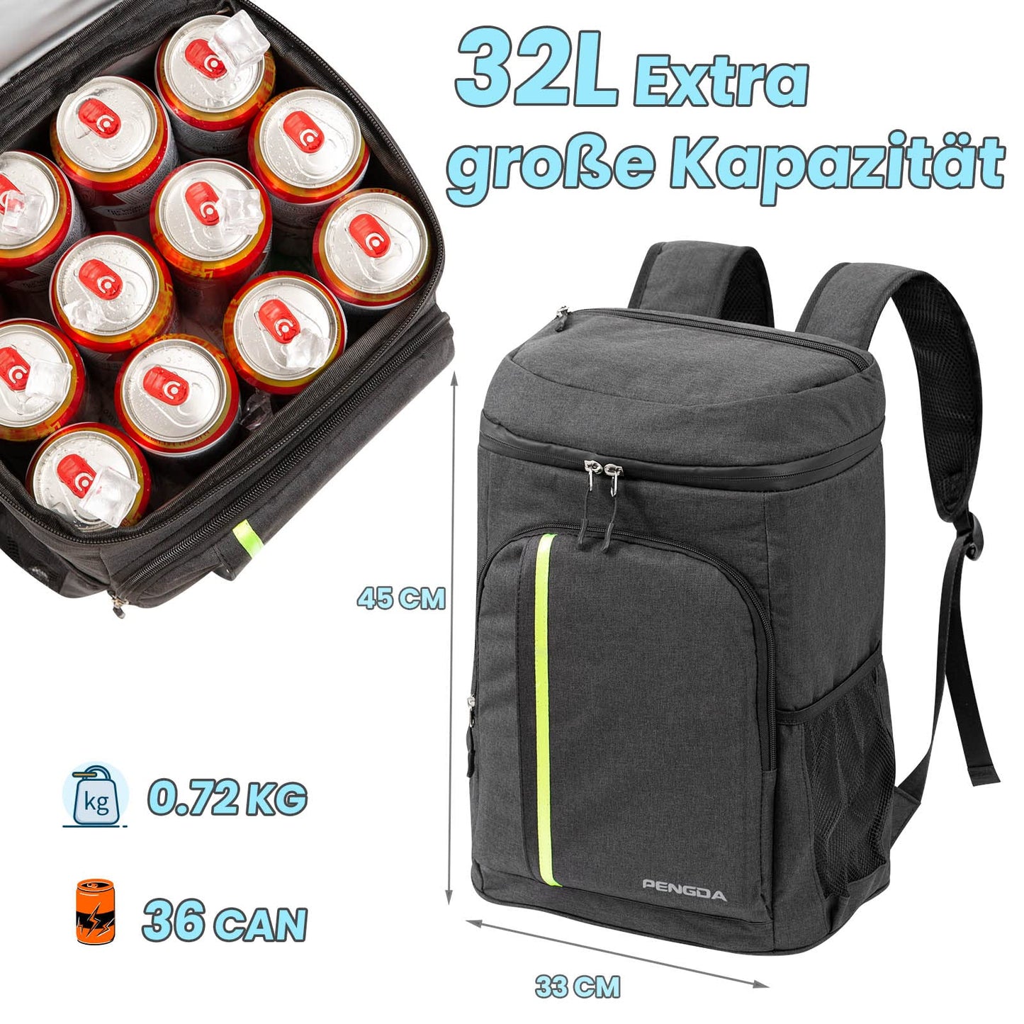 PENGDA 30L Cooler Backpack Rucksack - Insulated Cool Bag 39 Can Large Capacity Cool Backpack Waterproof Cooler Bags for Air Travel Camping Hiking