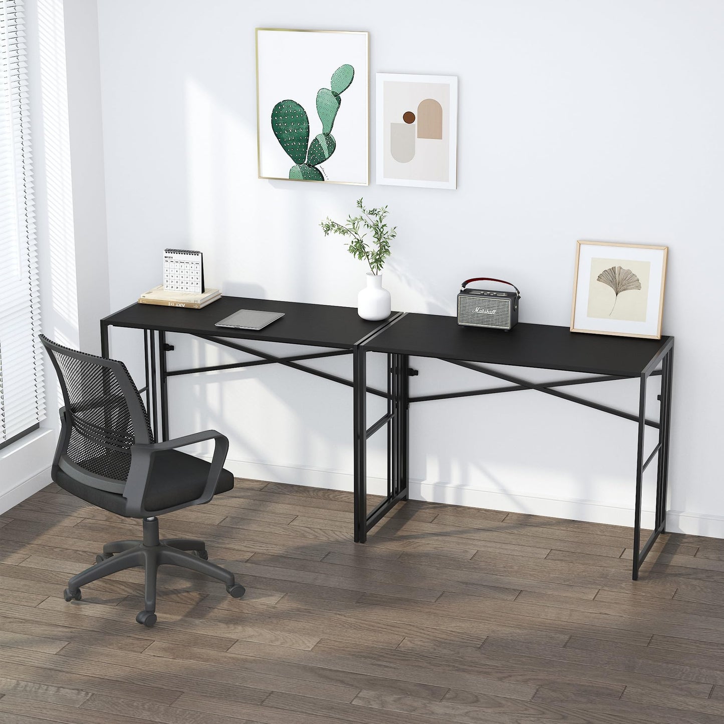 Lutown-Teen Small Folding Computer Desk 90 cm No Assembly Required, Black