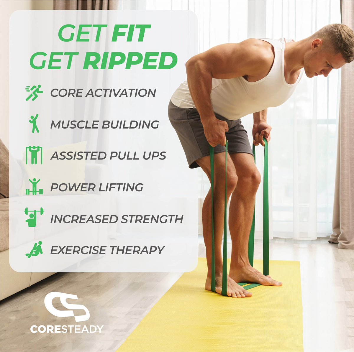 Coresteady Pull Up Bands & Resistance Bands Set of 5 - Rubber Heavy Duty Elastic Loop Band for Men & Women - Build Fit Power & Muscle - Training,
