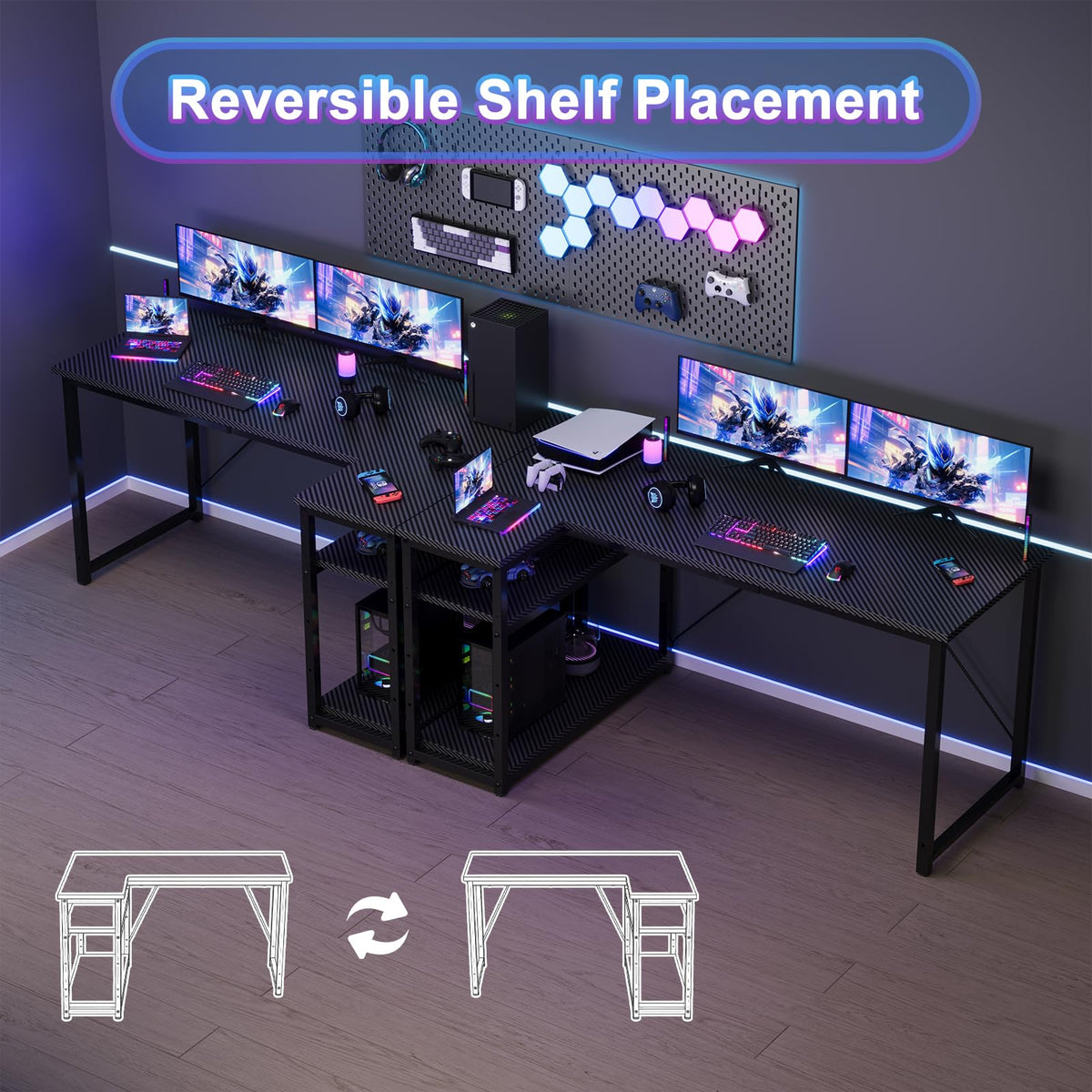 JUMMICO L Shaped Desk 120x80cm with Storage, Corner Computer Desk with Reversible Shelf, Sturdy Office Desk & Workstations for Home Office