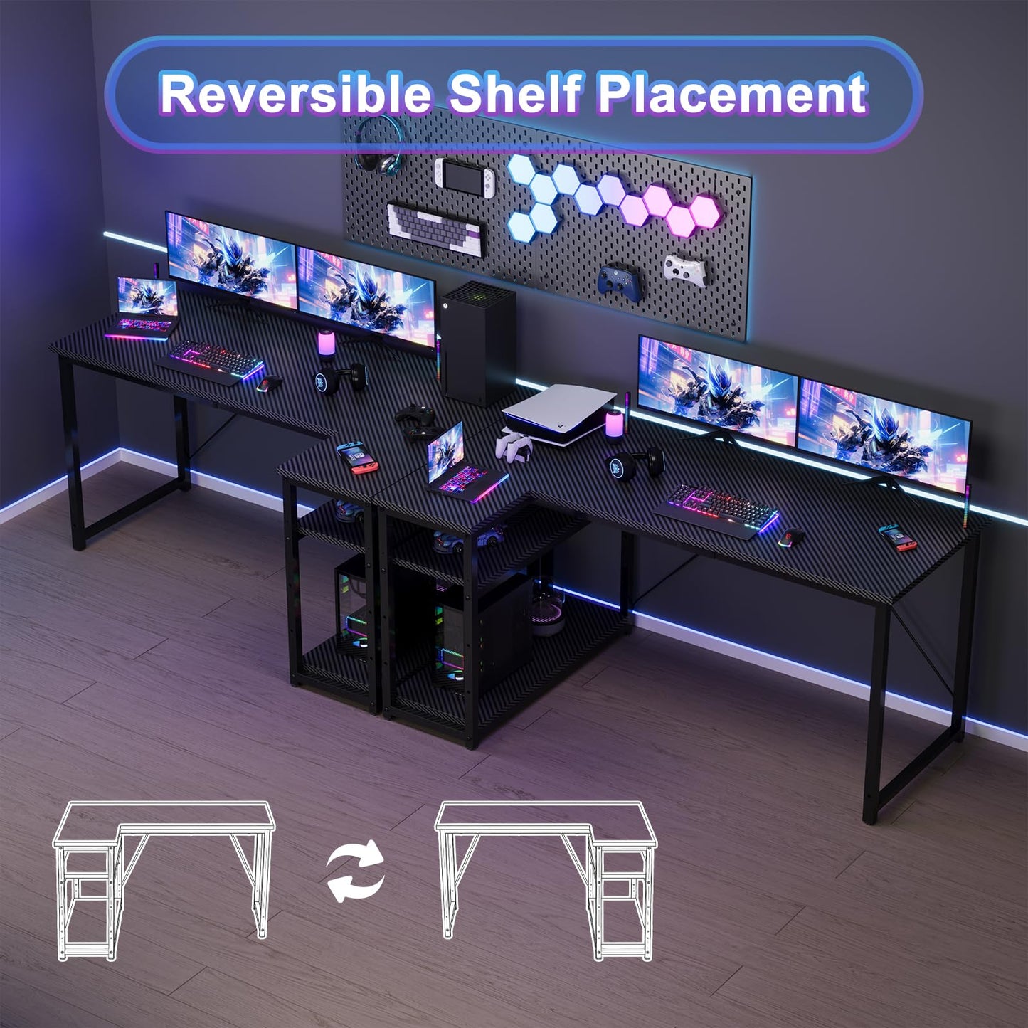 JUMMICO Small L Shaped Desk 100x80cm with Storage, Corner Computer Desk with Reversible Shelf, Sturdy Office Desk & Workstations for Home Office