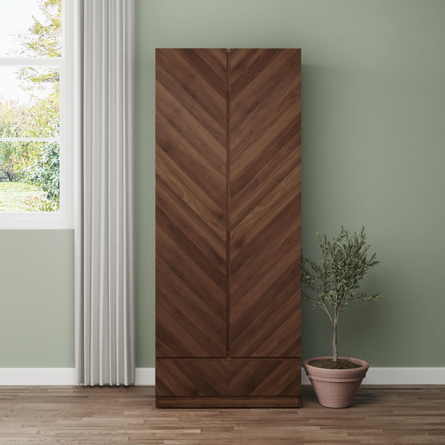 GFW Catania 2 Door Hanging Rail Deep Top Storage Shelf & Drawer Wooden Wardrobe, Modern Bedroom Furniture Clothes Storage With Wood-Grain Finish,