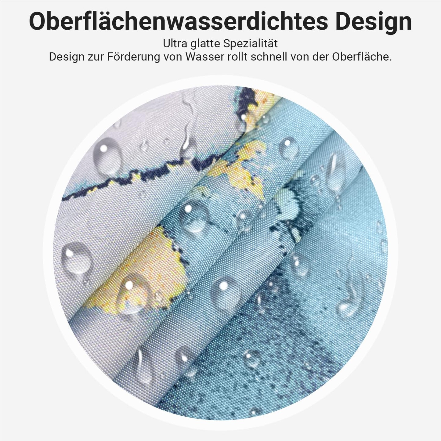 Lerores Shower Curtain, 180 x 180 cm, Light Blue Marble, Weighted Hem, Anti-Mould, Water-Repellent