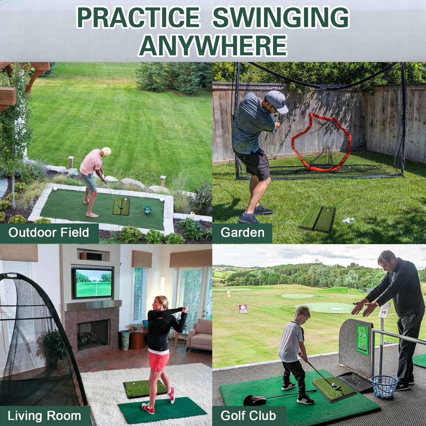 LIBERRWAY Golf Mat, Foldable & Replaceable Golf Hitting Mat with Fairway and Rough Synthetic Turf, Golf Practice Mat Include 5 Tees for Indoor and