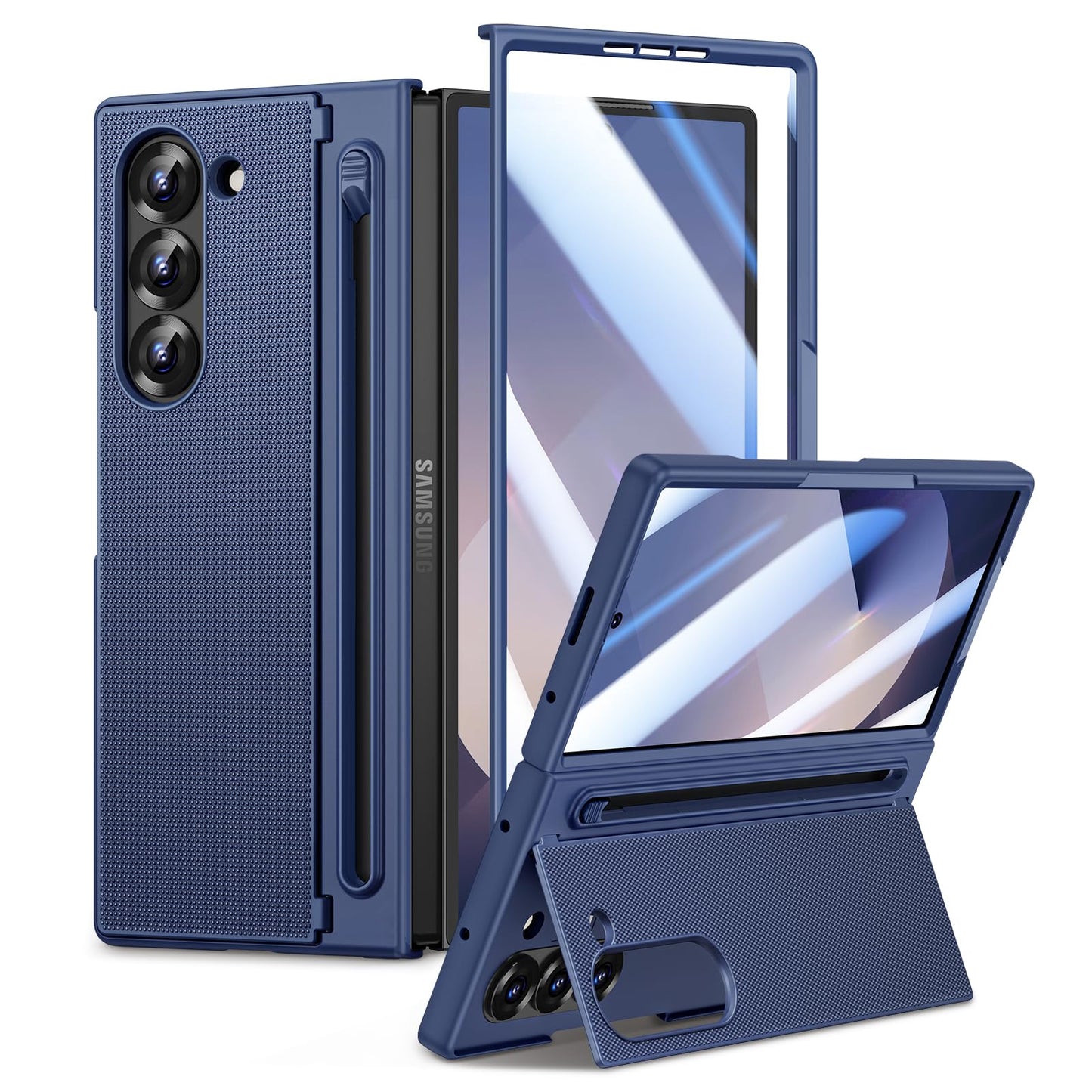 Doeshine for Samsung Galaxy Z Fold 6 Case with Built-in S Pen Holder (No S Pen) Hidden Kickstand & Screen Protector, Wireless Charging, Rugged