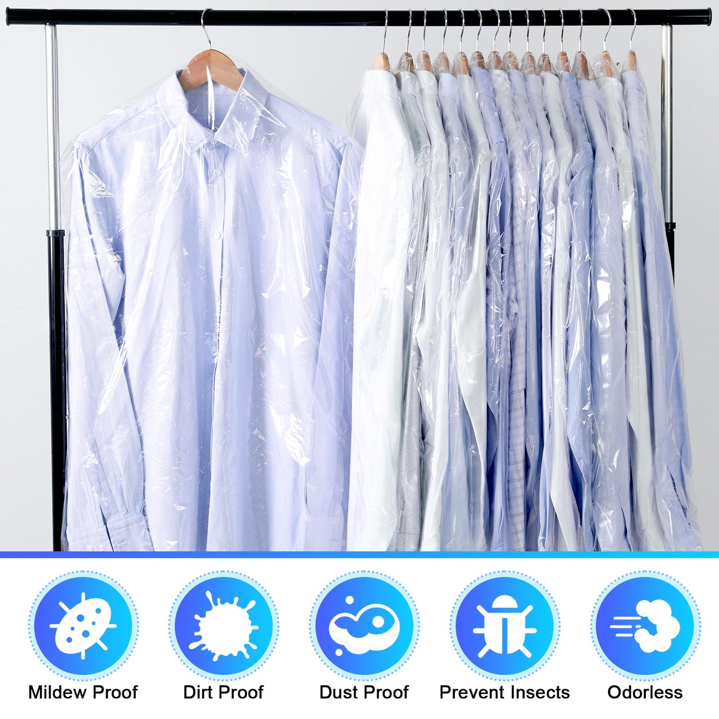 TranRantic 30 PCS Clear Dry Cleaning Bags, 60x140cm Plastic Clothes Covers