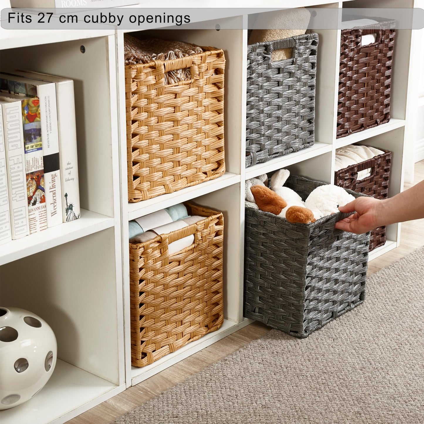Mangata 25 cm Storage Cube Boxes for 27 cm Closet, Rattan Effect Storage Baskets, Wicker Woven Polyrattan Material Closet Organizer, 25x25x25 cm