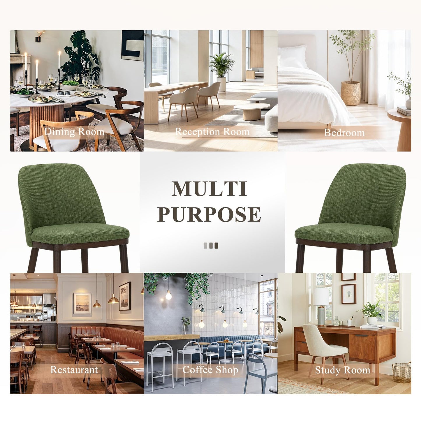 MALOL Thick Wood-base Dining Chairs Set of 6, Upholstered Kitchen Chairs with Solid Wood Legs and Thick Seat Cushion