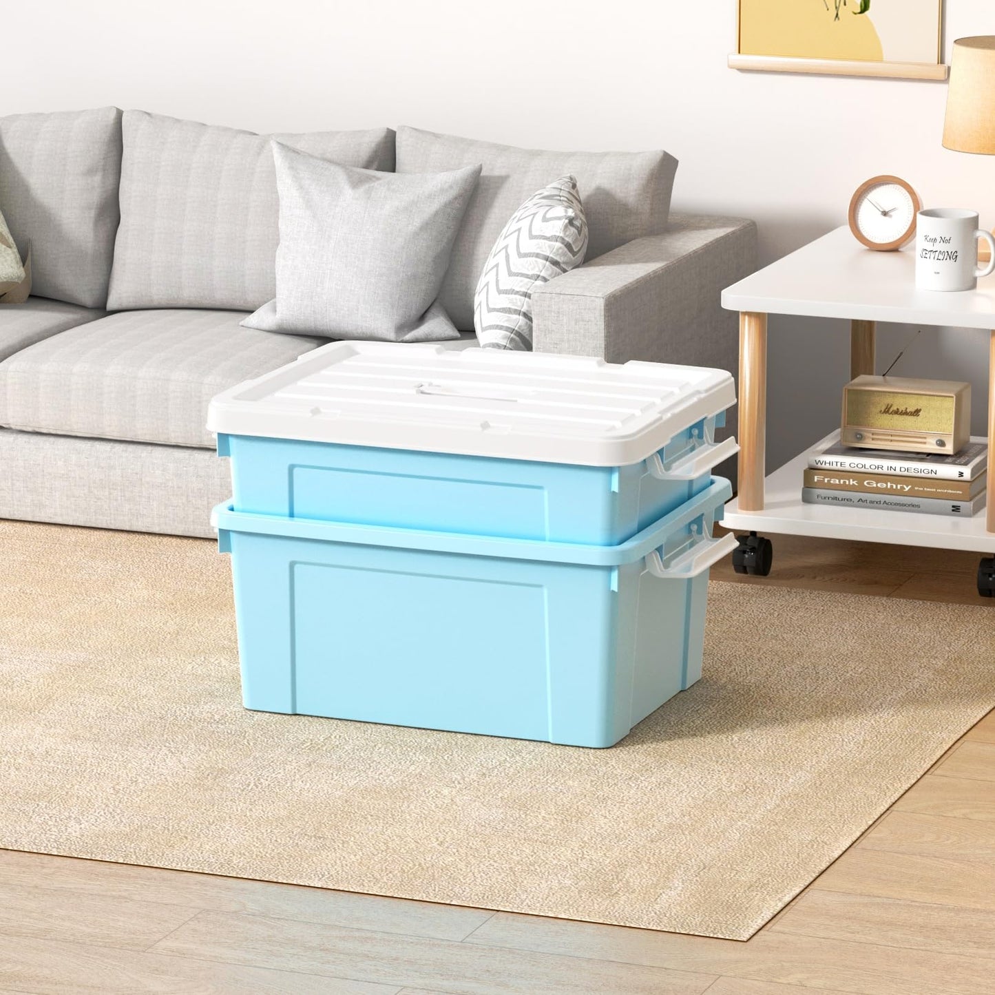 Cetomo 35L*3 Storage Boxes, Carry Plastic Storage Box with Lids, Organizing Container with Handle and Secure Latching Buckles, Stackable, Nestable