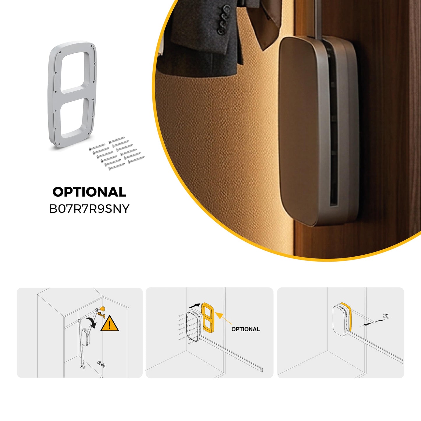 Emuca - Pull down hanging rail for wardrobe, pull down wardrobe rail lift, adjustable width 830-1150mm (32,67-45,27 inch), white colour