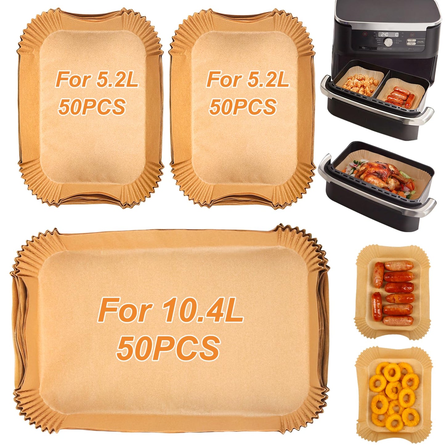 BYKITCHEN Air Fryer Liners for Ninja Foodi Flex Drawer AF500UK 10.4L, 150Pcs Air Fryer Accessories, Large Air Fryer Parchment Paper Liners, Compatible
