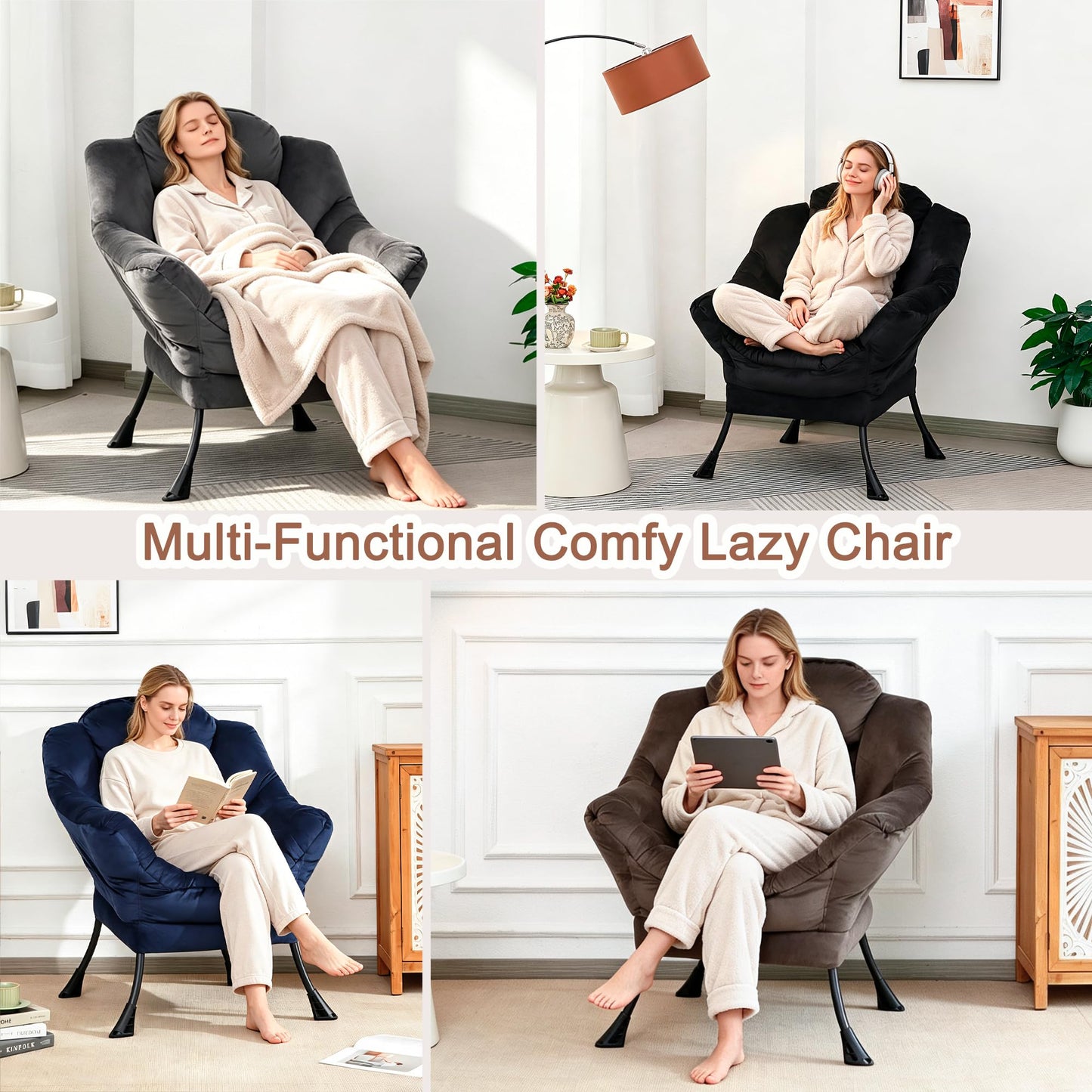 Mordchil EU Comfy Chair for Adults,Armchair Chair for Living Room,Velvet Reading Chairs for Bedroom, Accent Chairs with Steel Frame,Black