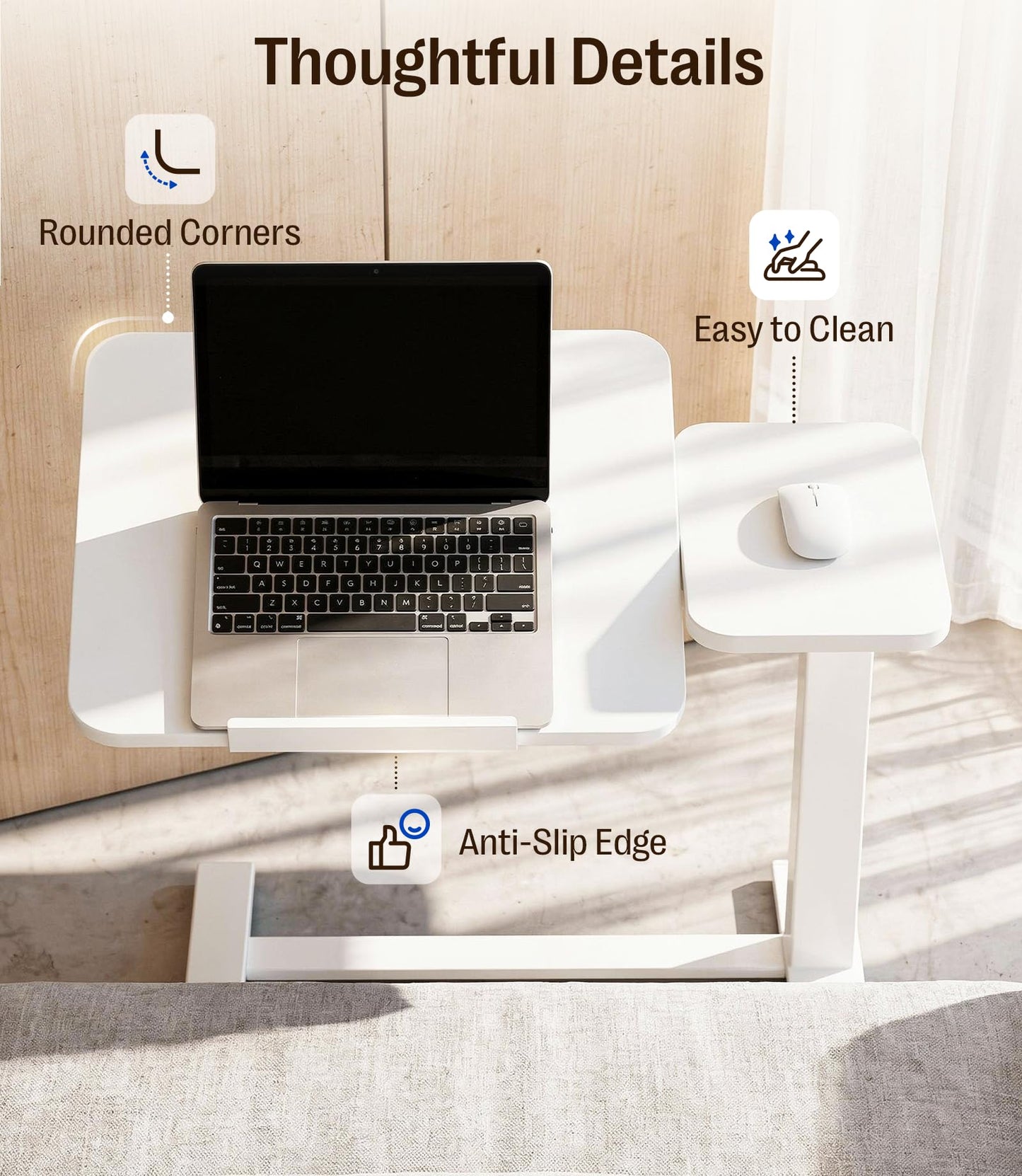 MAIDeSITe Fit Dual Overbed Table with Wheels, C-Shape Bedside Table
