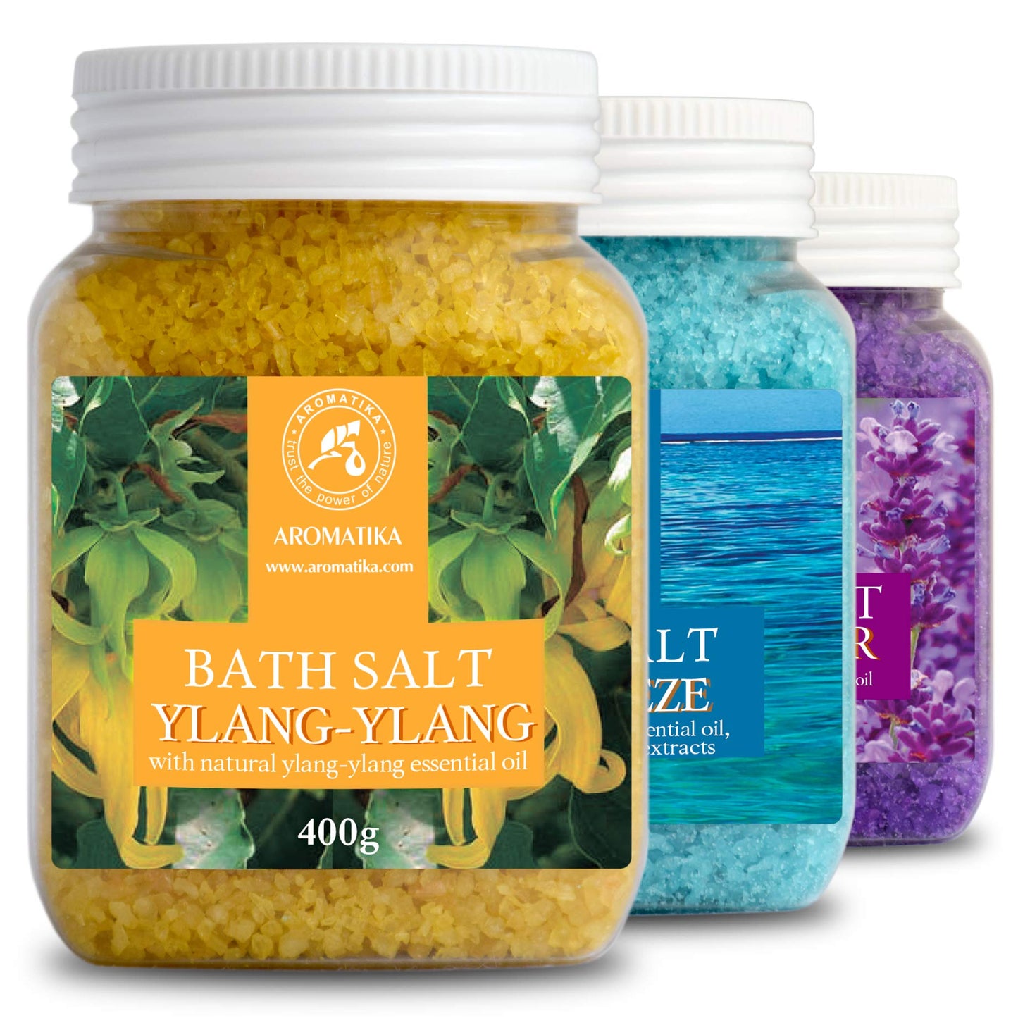 Bath Salts Set 3x400g with Lavender - Sea Breeze & Ylang-Ylang - 100% Natural Essential Oil - Best for Good Sleep - Stress Relief - Bathing - Body