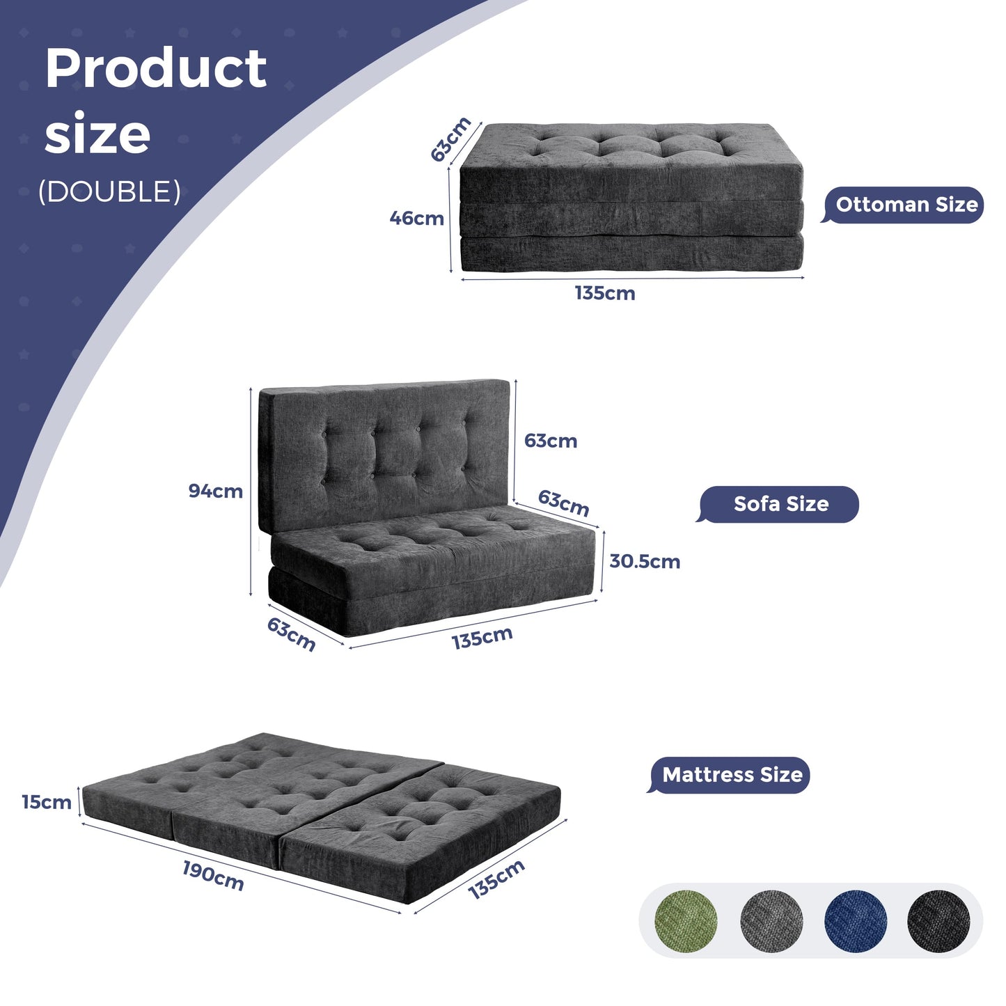 MAXYOYO Folding Mattress Chenille Fabric 15cm, Sofa Bed for Guest