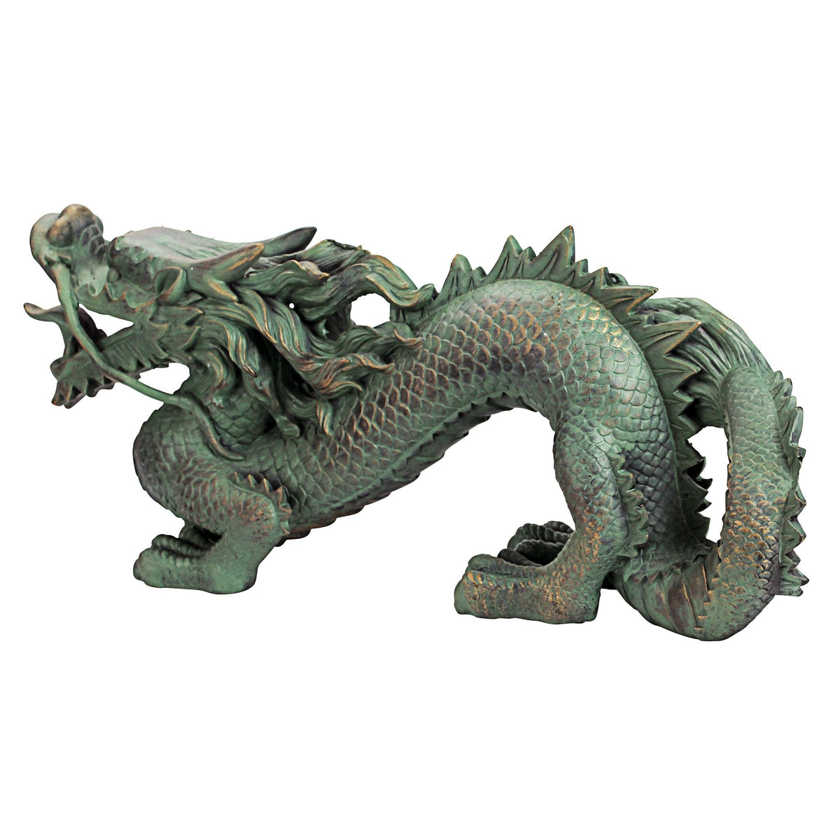 Design Toscano Asian Dragon of the Great Wall Garden Statue, Medium, 53.5 cm, Polyresin, Bronze Verdigris Finish