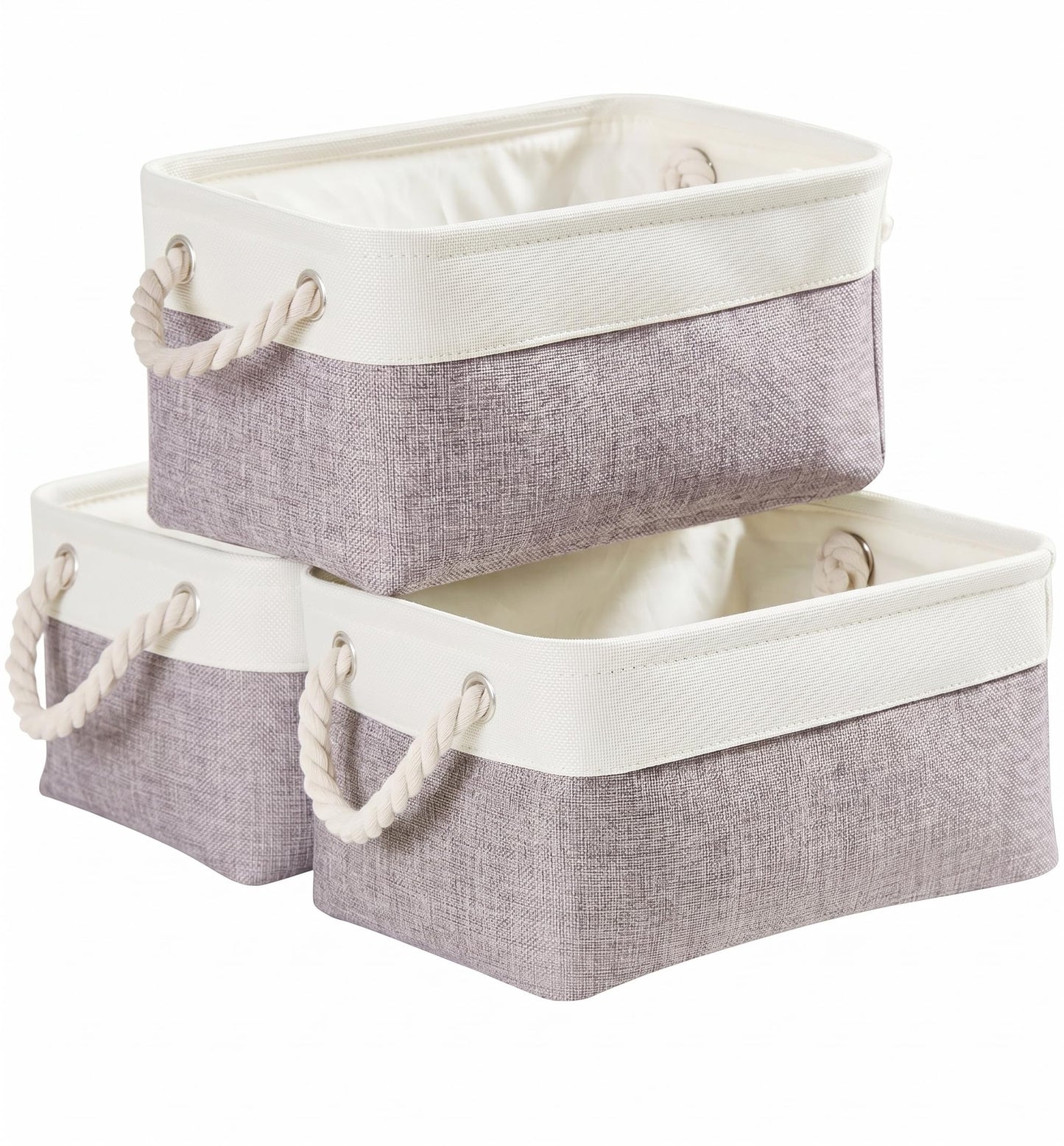 Mangata Fabric Storage Box set of 3, Foldable Fabric Storage Baskets with Handles for Cupboards, Wardrobe, Shelves, Bathroom, Clothes, Toys, Towel