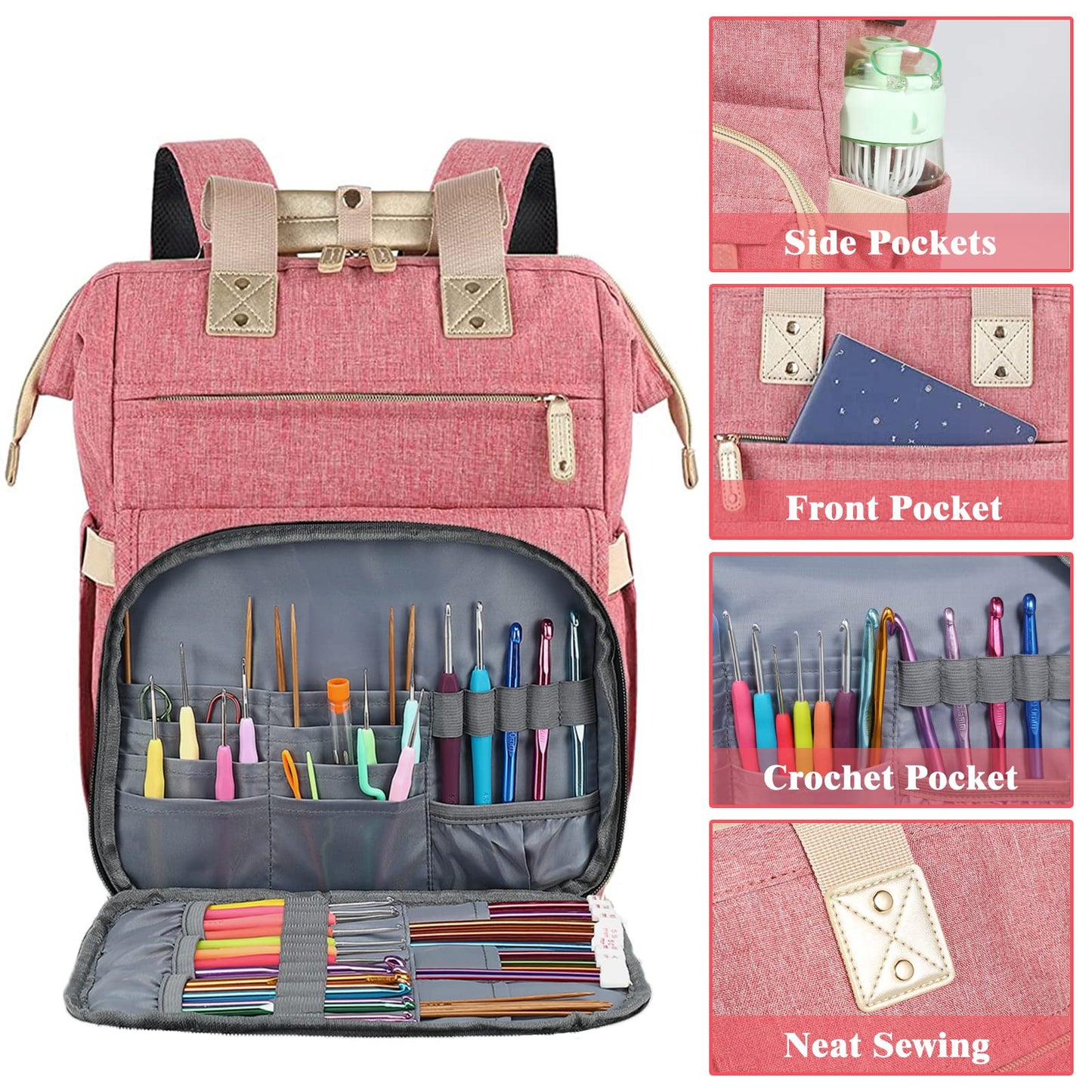 Knitting Bag Backpack,Yarn Storage Organizer Travel Crochet Bag with USB Charging Port,Large Capacity Yarn Storage Tote Bag Yarn Holder Case for