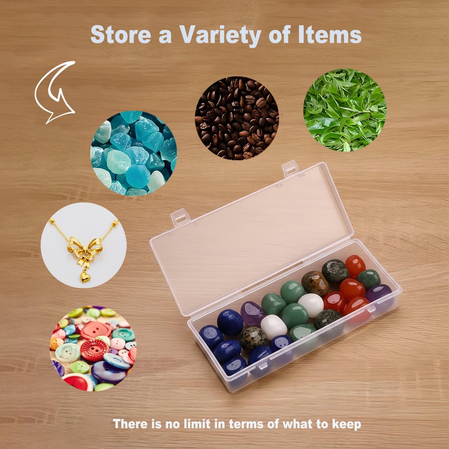 Forever bene 6 Long Plastic Storage Boxes with Lids, 6 Pieces, Clear, each piece measures 15,5 × 6,5 × 3 cm