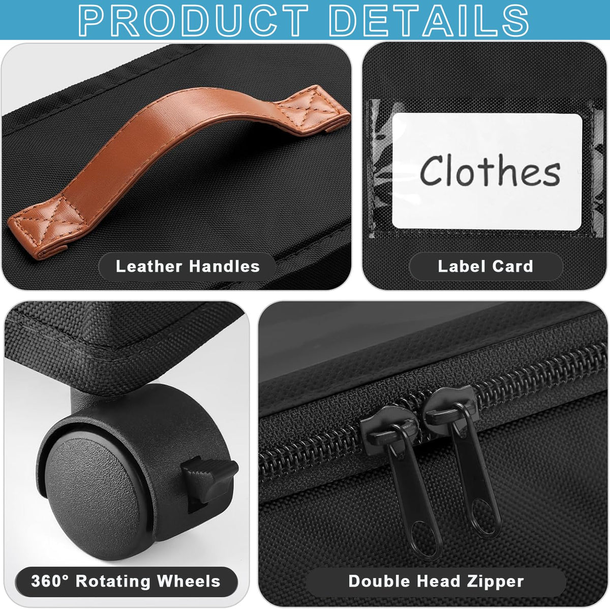 ETOFIXEE Pack of 2 Underbed Storage Boxes with Wheels, 360° Rotation and Viewing Window Lid, Metal Frame, Underbed Storage Bag, Clothes Storage