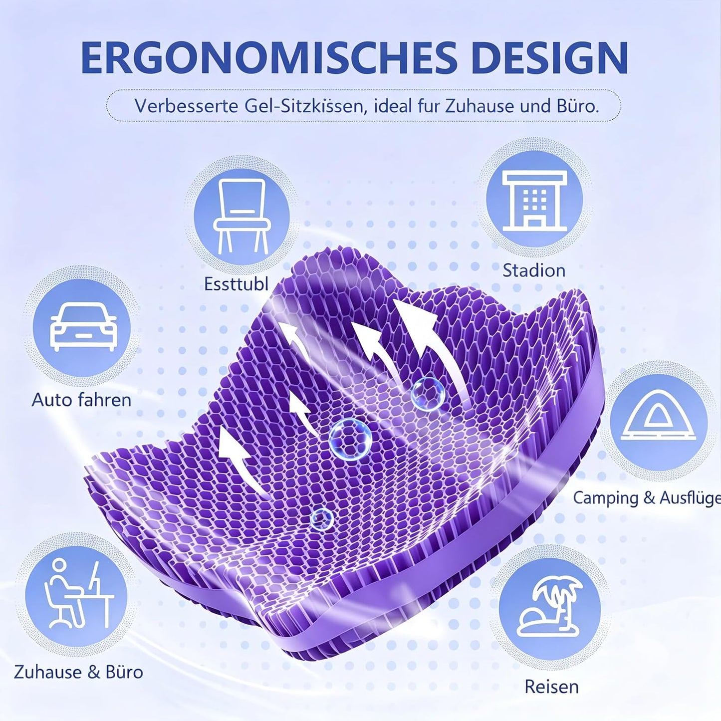 19.7in Thicken Gel Seat Cushion Pressure Relief for Long Sitting