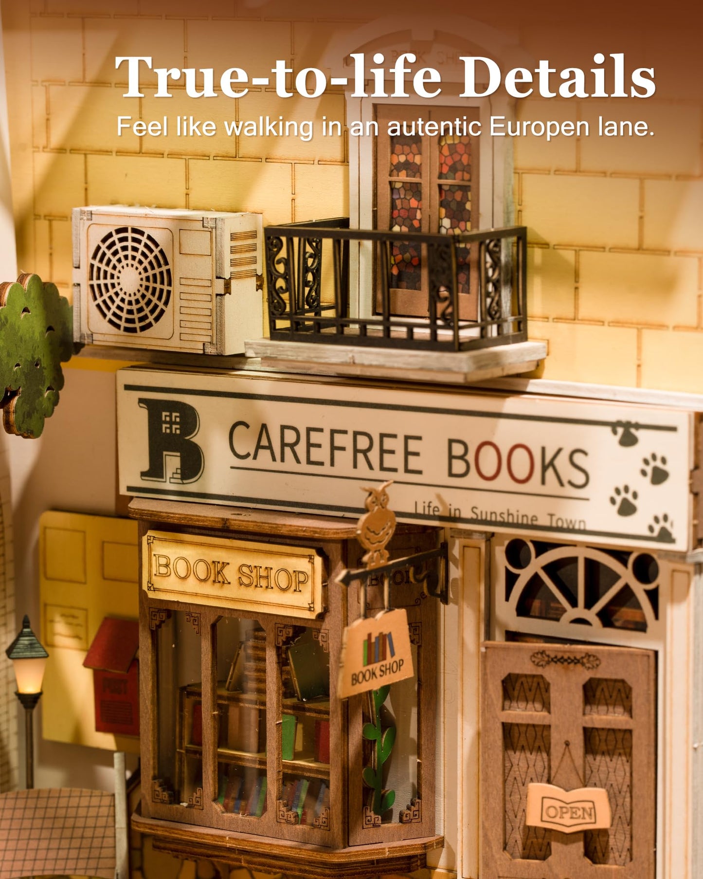 Rolife Book Nook Kits Booknook for Adults 3D Wooden Puzzle Model Kits for Bookshelf Bookends Decor with Furniture and Accessories (Sunshine Town)