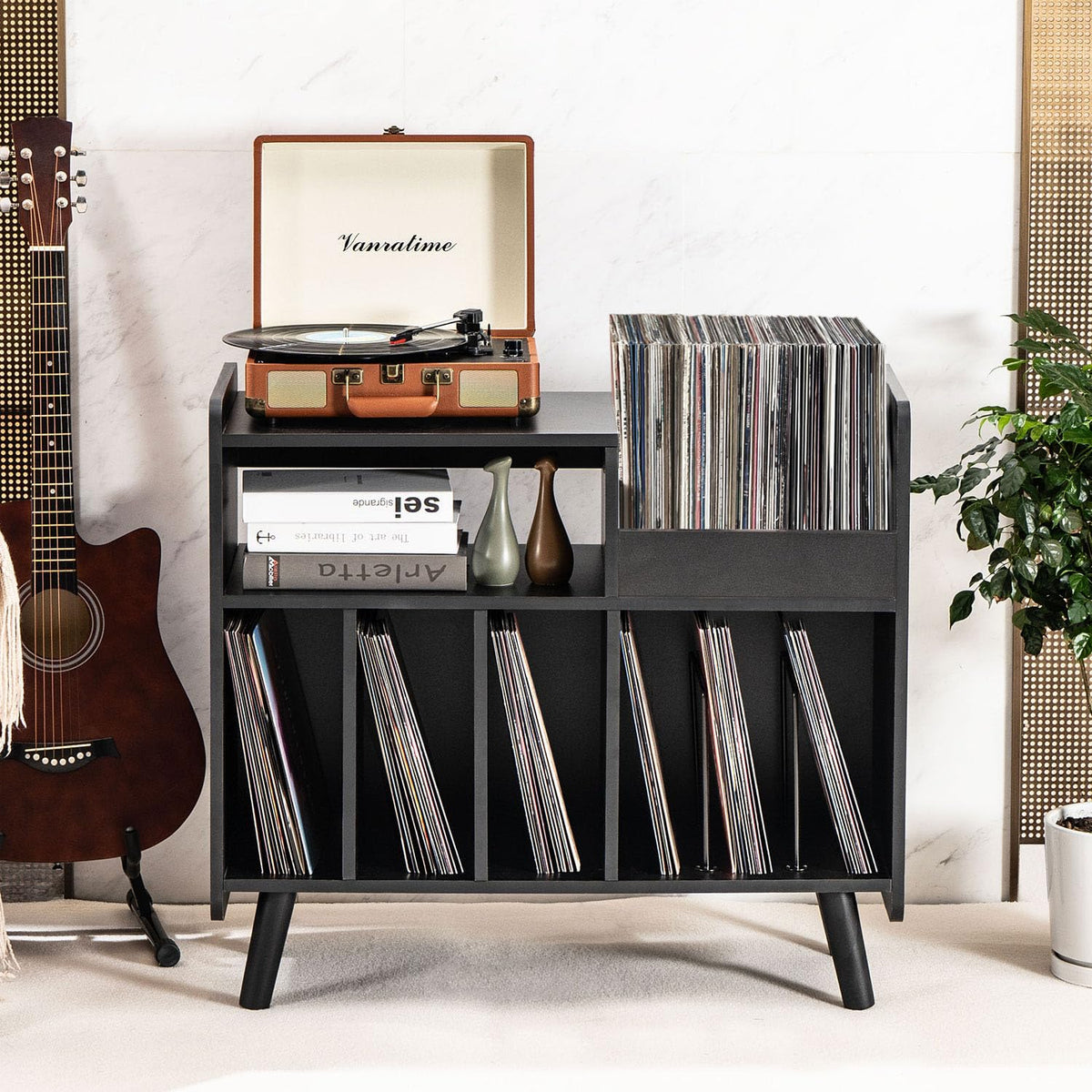 UODERS Record Player Stand, Large Record Player Table Cabinet with Open Vinyl Storage and Display Shelf Holds up to 350 Albums