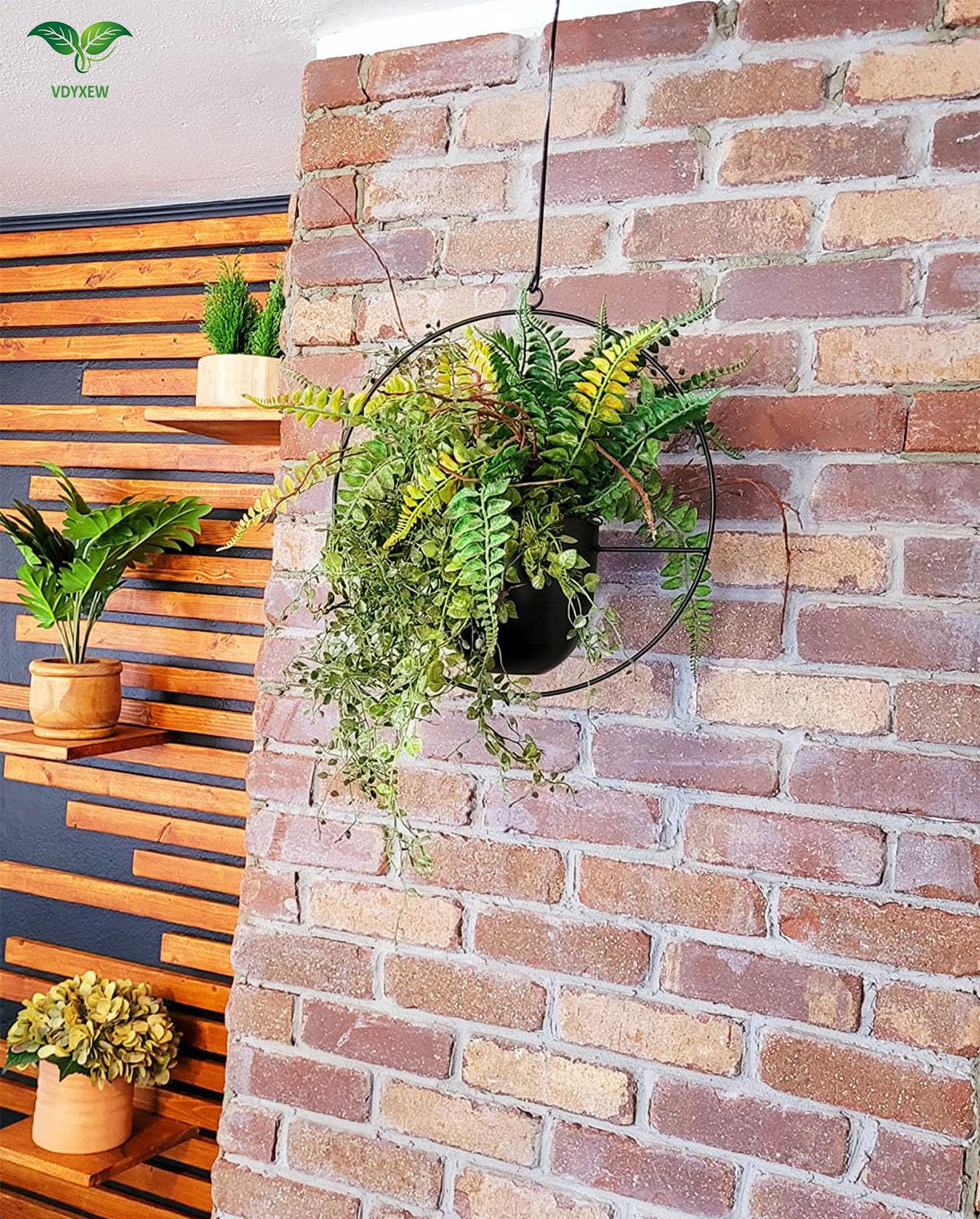 VDYXEW Metal Hanging Flower Pot, Hanging Planters for Indoor and Outdoor Plants with Metal Hooks, Hanging Basket for Home Decoration, Black (2 Pieces)