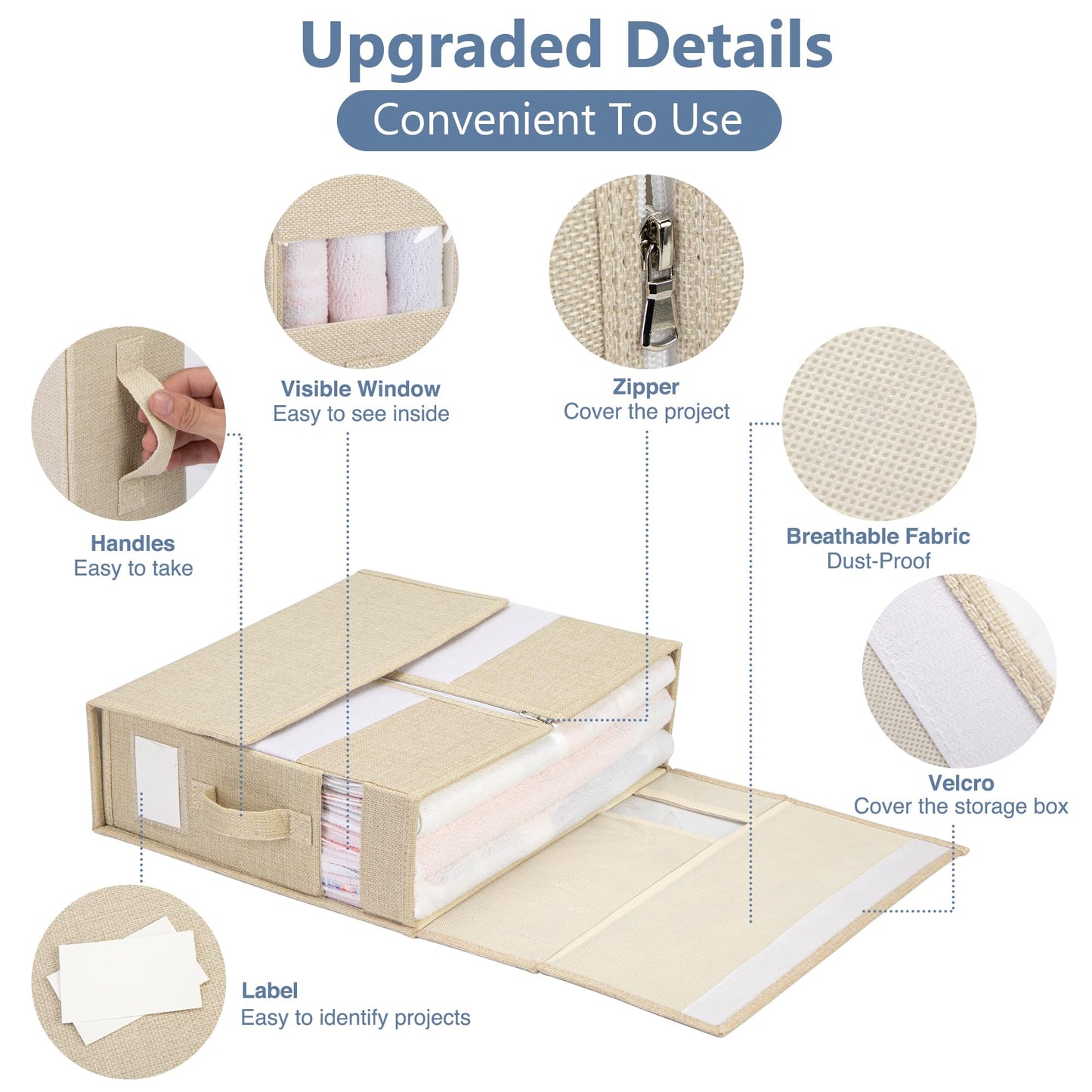 WELTRXE Bed Sheet Organizer, 4 Pack Foldable Bedding Organiser with Handle and Window, Foldaway Closet Storage Bins