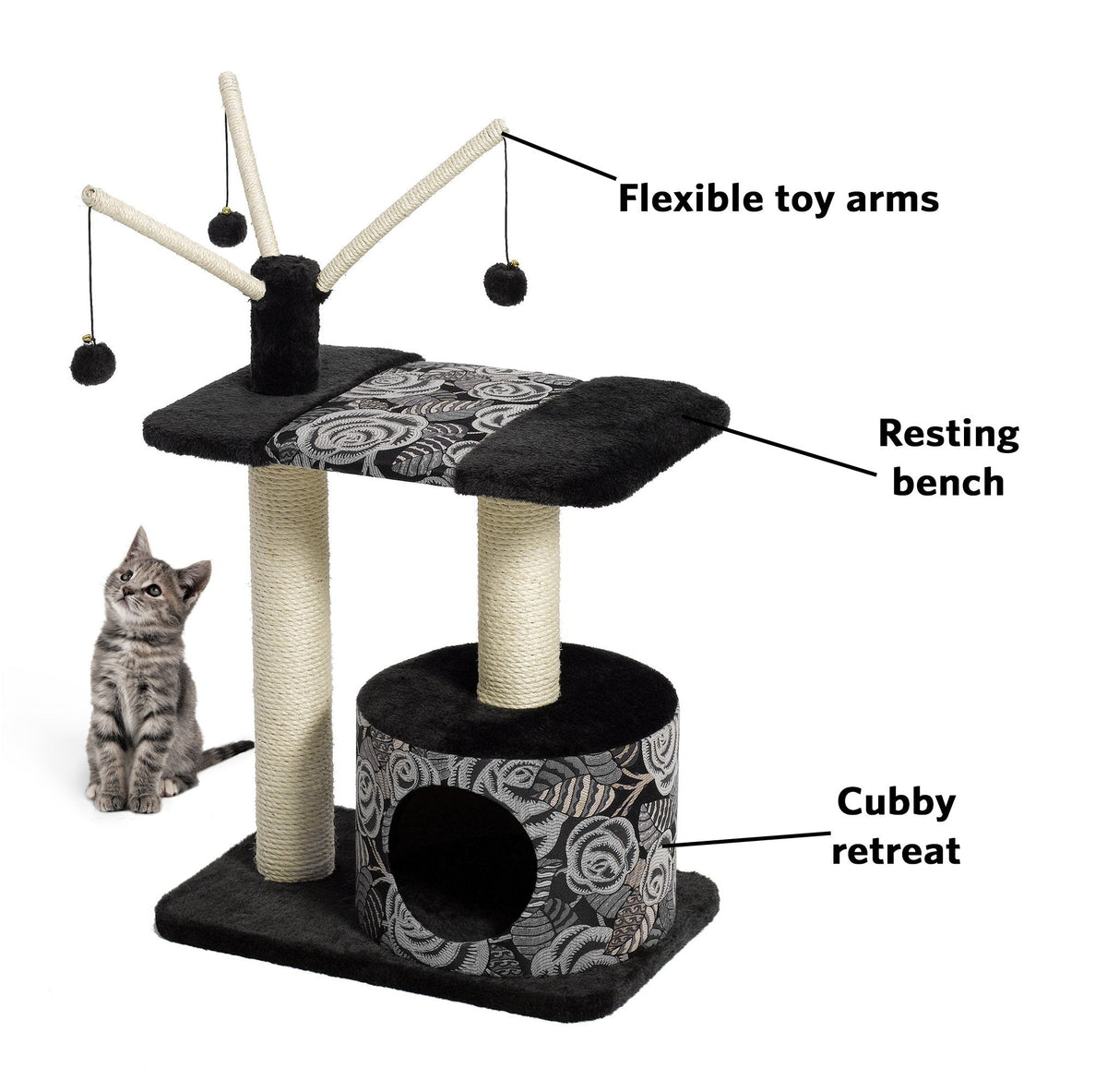 MidWest Homes for Pets Cat Tree, InchCarnival Inch Cat Furniture, 3-Tier Cat Activity Tree w/ Sisal Wrapped Support Scratching Posts and Dangle Play